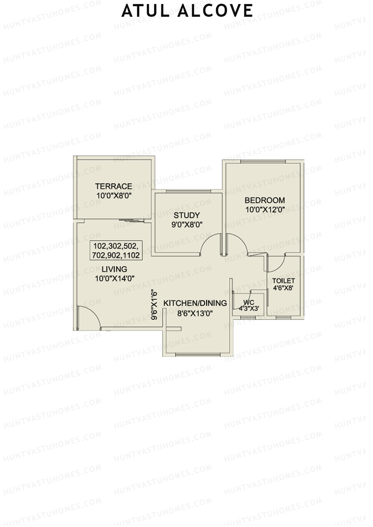 Atul Alcove, Tower A, Unit 2, 1BHK, Super Area 787   sq ft 