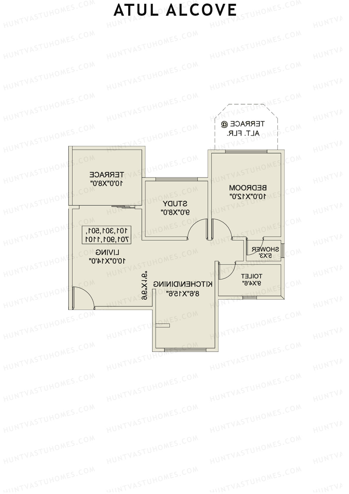 Atul Alcove, Tower A, Unit 4, 1BHK, Super Area 807   sq ft 