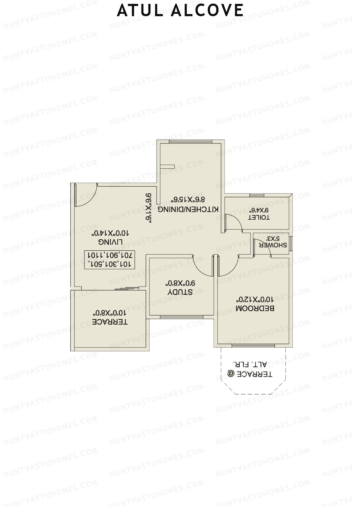 Atul Alcove, Tower A, Unit 5, 1BHK, Super Area 807   sq ft 