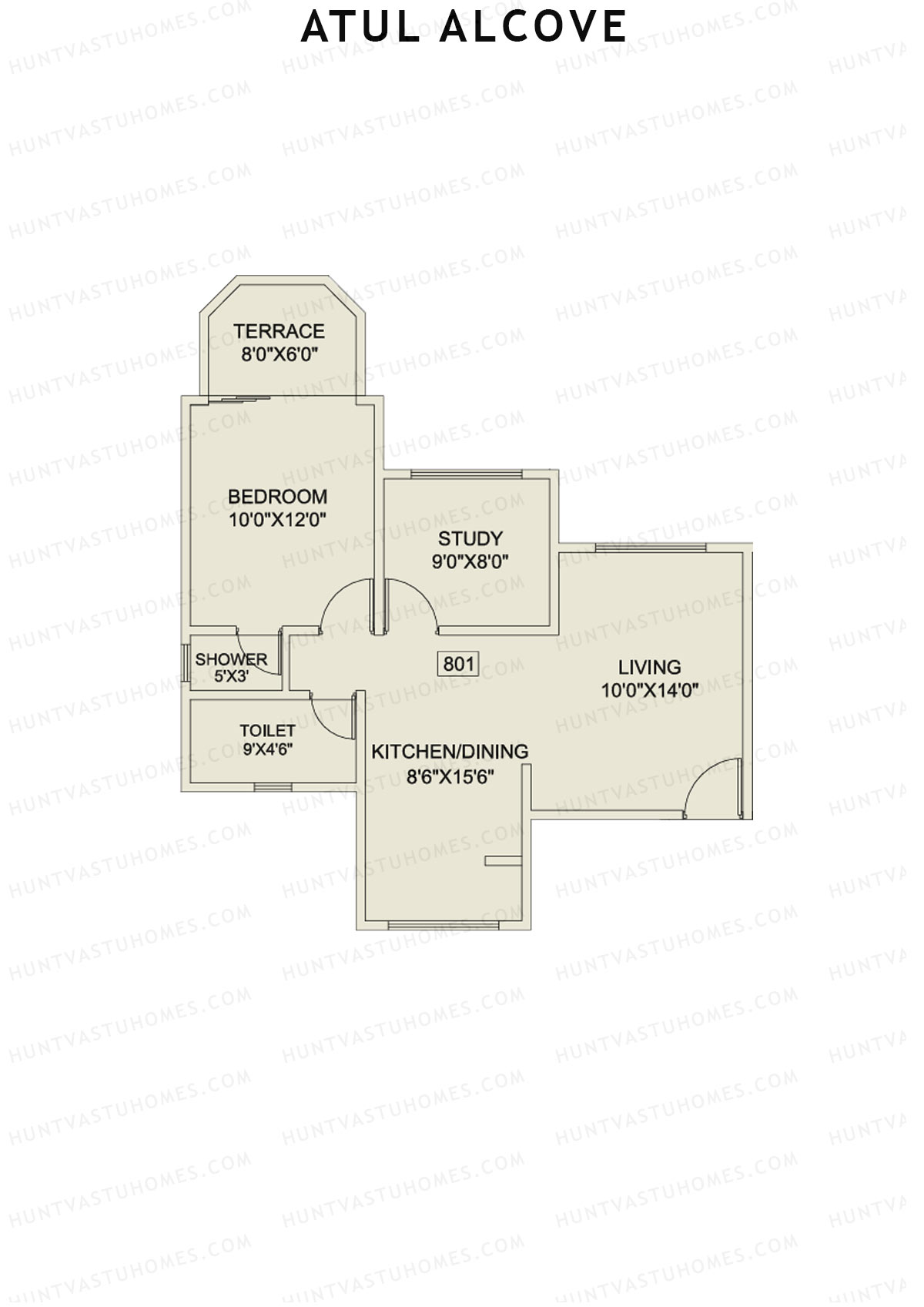 Atul Alcove, Tower B, Unit 1, 1BHK, Super Area 773   sq ft 