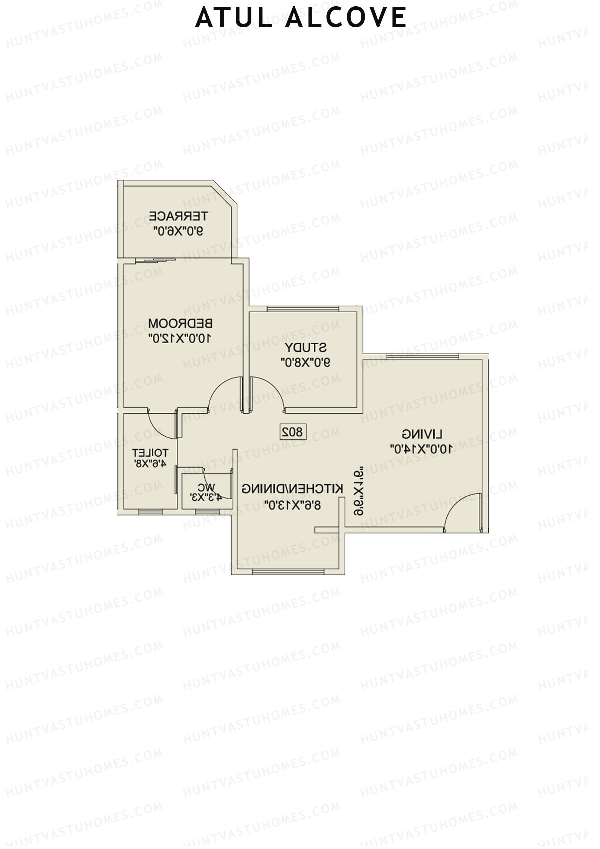 Atul Alcove, Tower B, Unit 3, 1BHK, Super Area 760   sq ft 