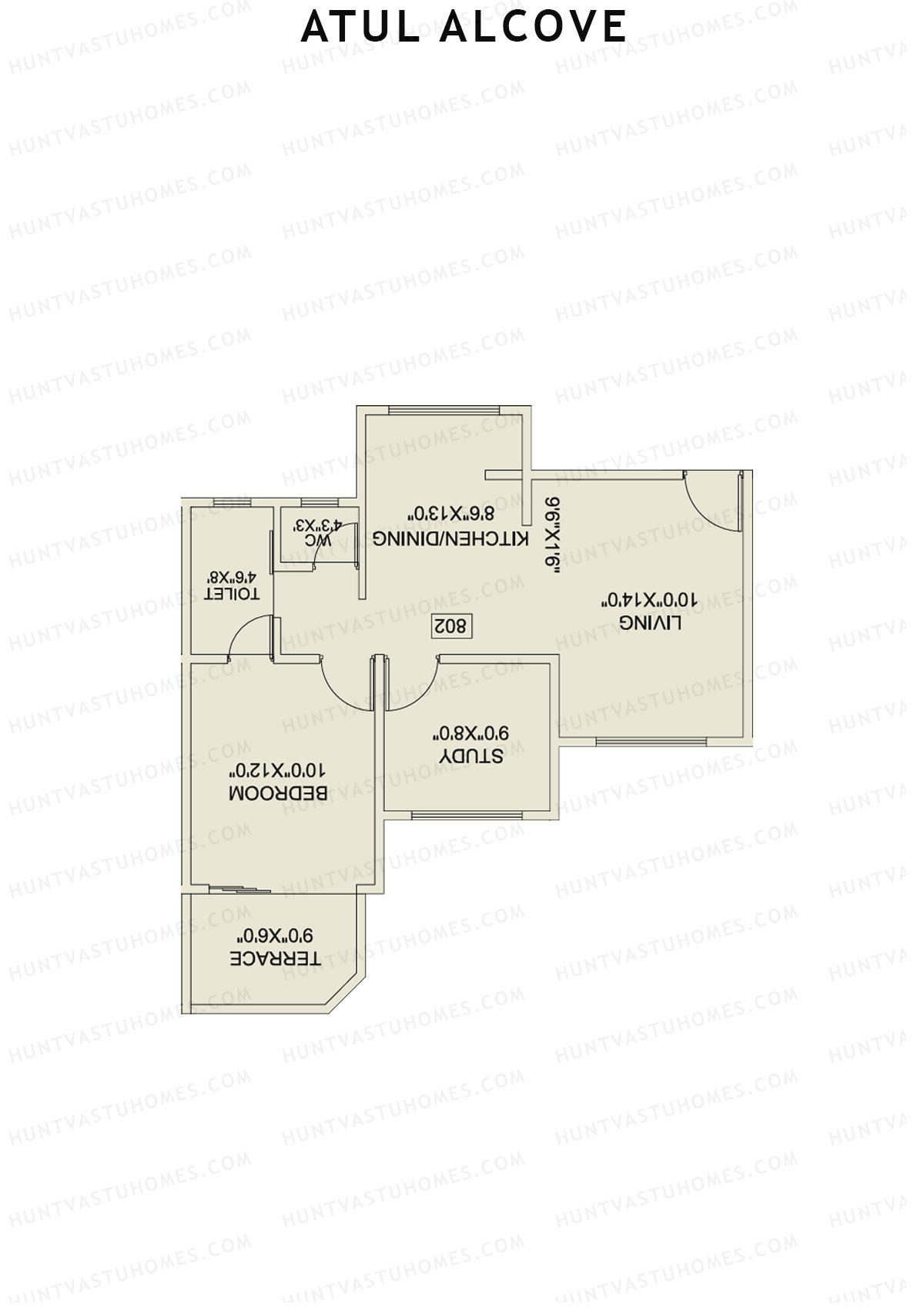 Atul Alcove, Tower B, Unit 6, 1BHK, Super Area 760   sq ft 