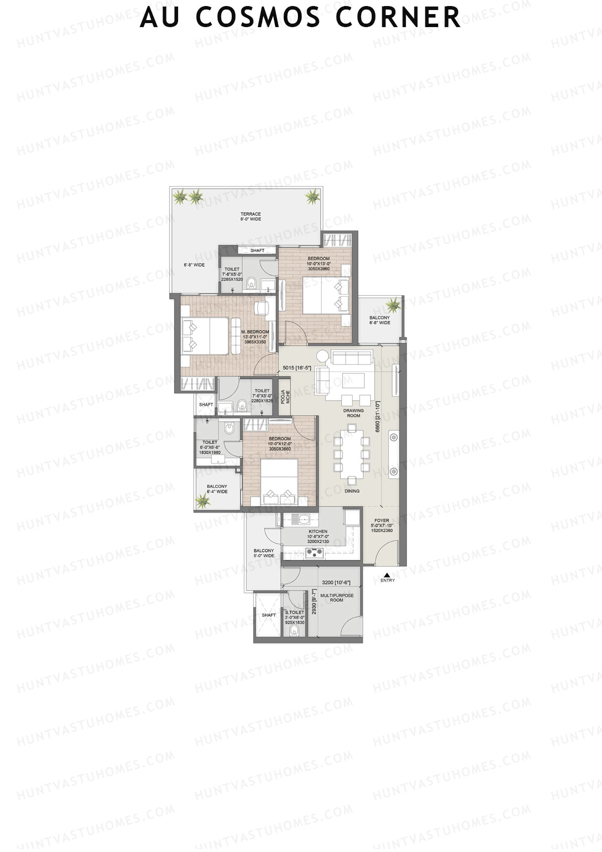 AU Cosmos Corner, Balabhadra, Unit 6 (Type 1), 3BHK, Super Area 1981   sq ft 