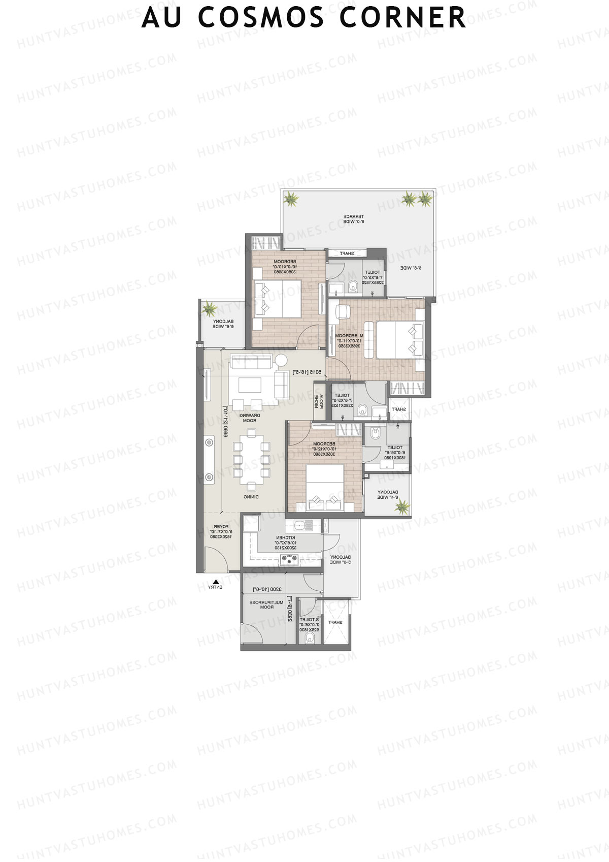 AU Cosmos Corner, Balabhadra, Unit 7 (Type 1), 3BHK, Super Area 1981   sq ft 