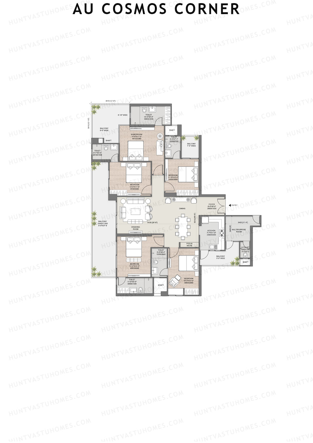 AU Cosmos Corner, Jagannath, Unit 1, 5BHK, Super Area 3175   sq ft 