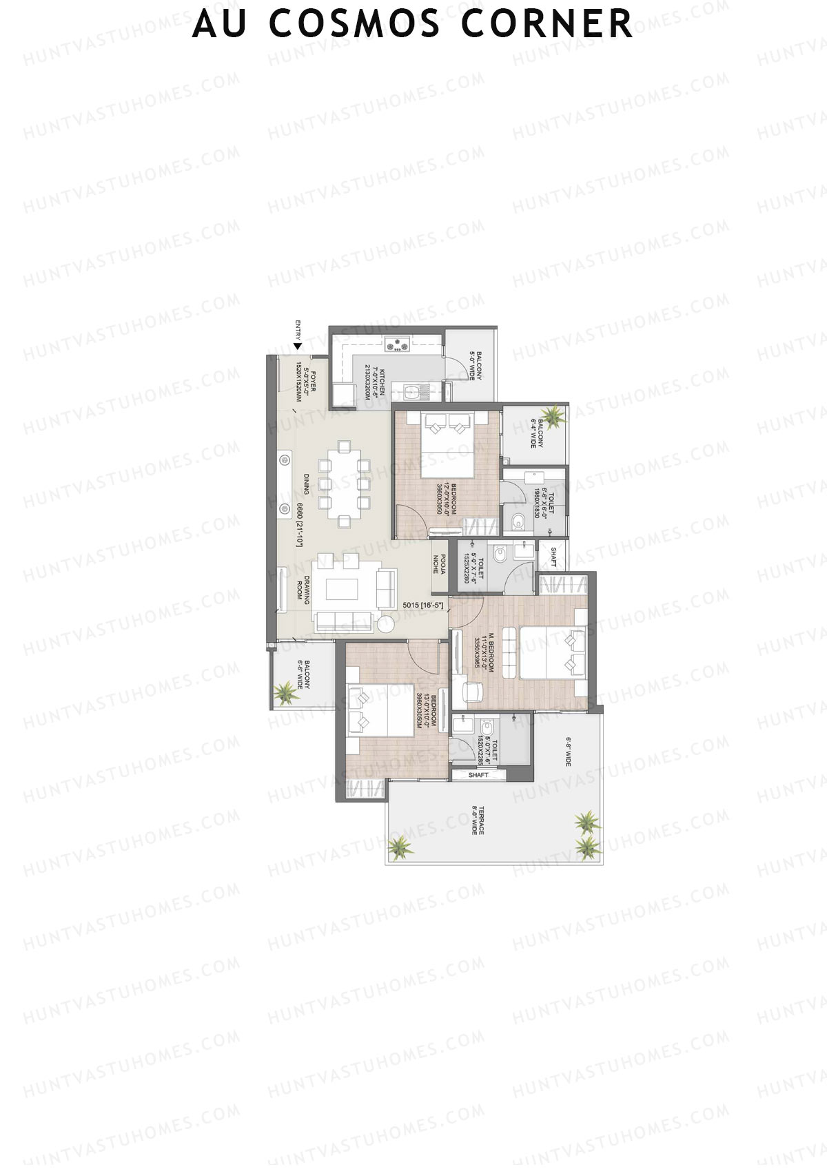 AU Cosmos Corner, Jagannath, Unit 6, 3BHK, Super Area 1780   sq ft 