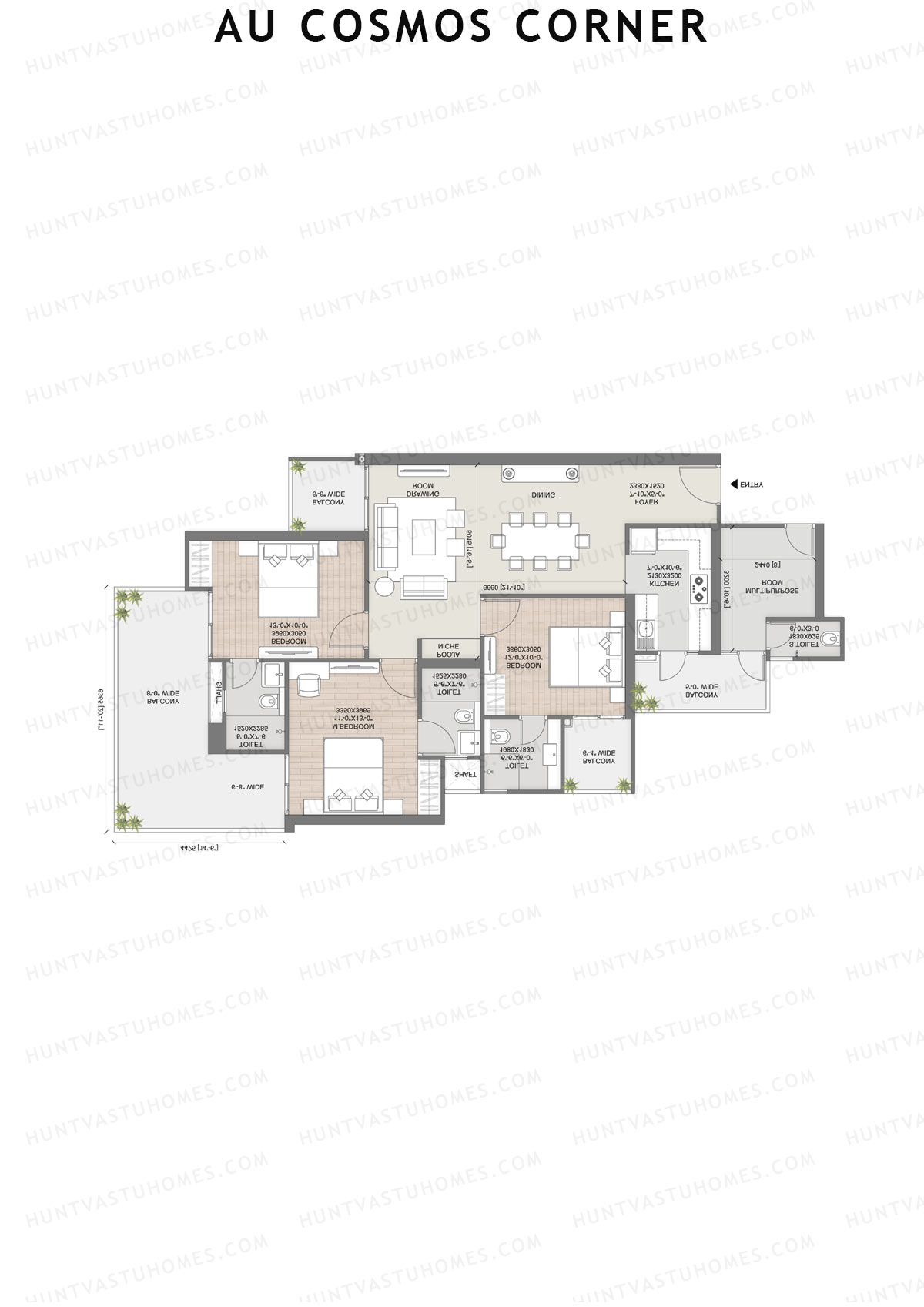 AU Cosmos Corner, Subhadra, Unit 6 (Type 2), 3BHK, Super Area 1972   sq ft 