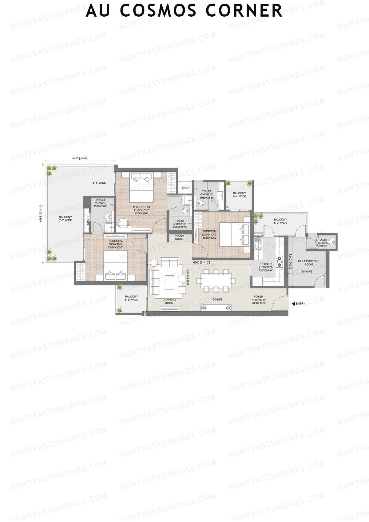 AU Cosmos Corner, Subhadra, Unit 7 (Type 2), 3BHK, Super Area 1972   sq ft 