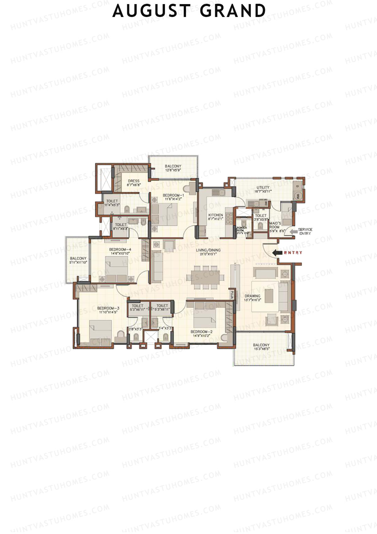 August Grand Wing A Unit 1 Floor Plan