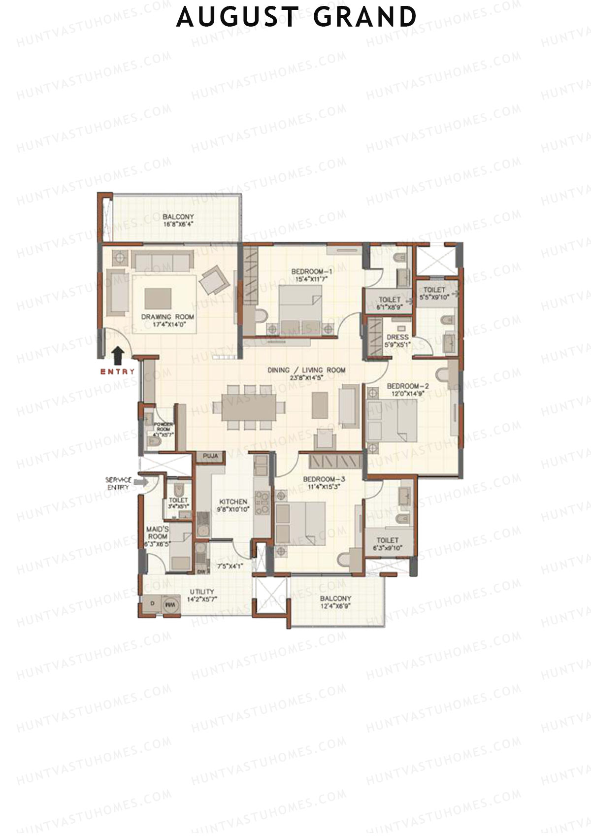 August Grand Wing A Unit 2 Floor Plan