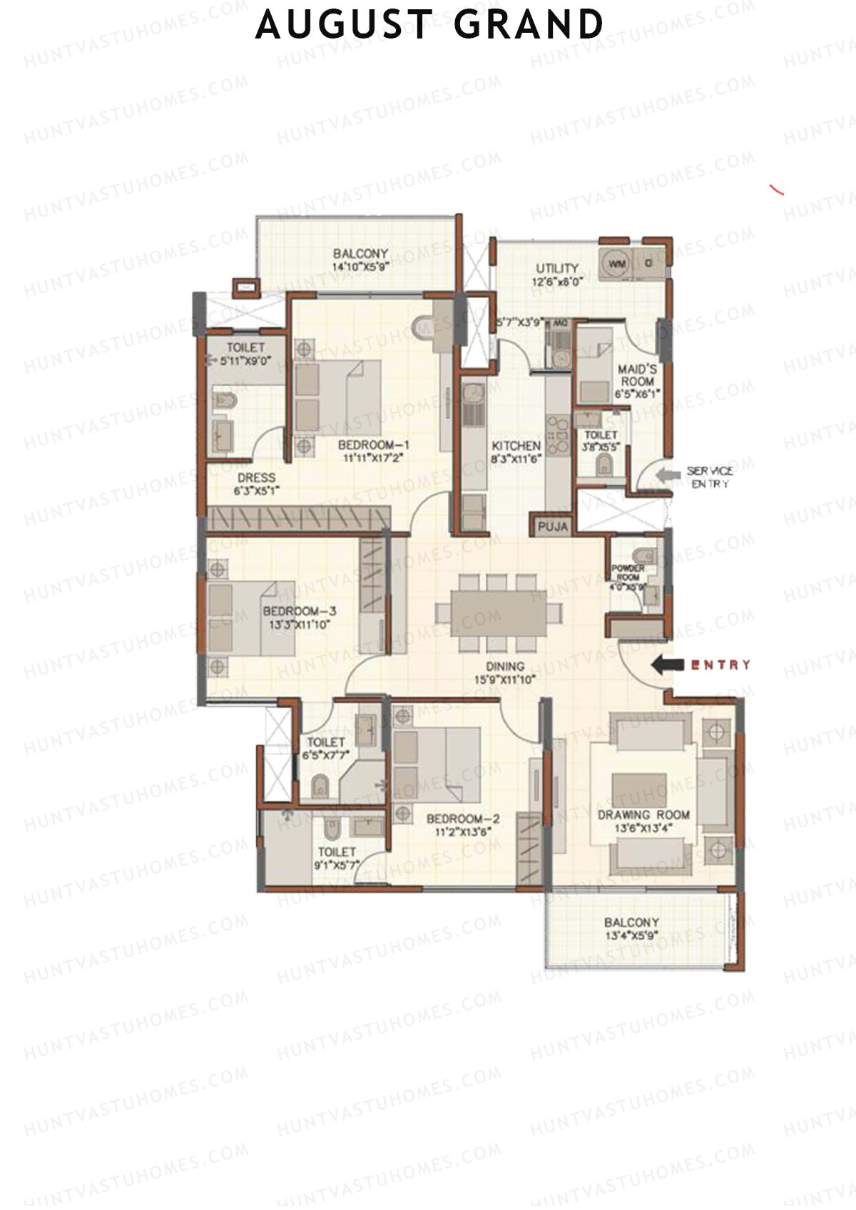 August Grand Wing B Unit 3 Floor Plan