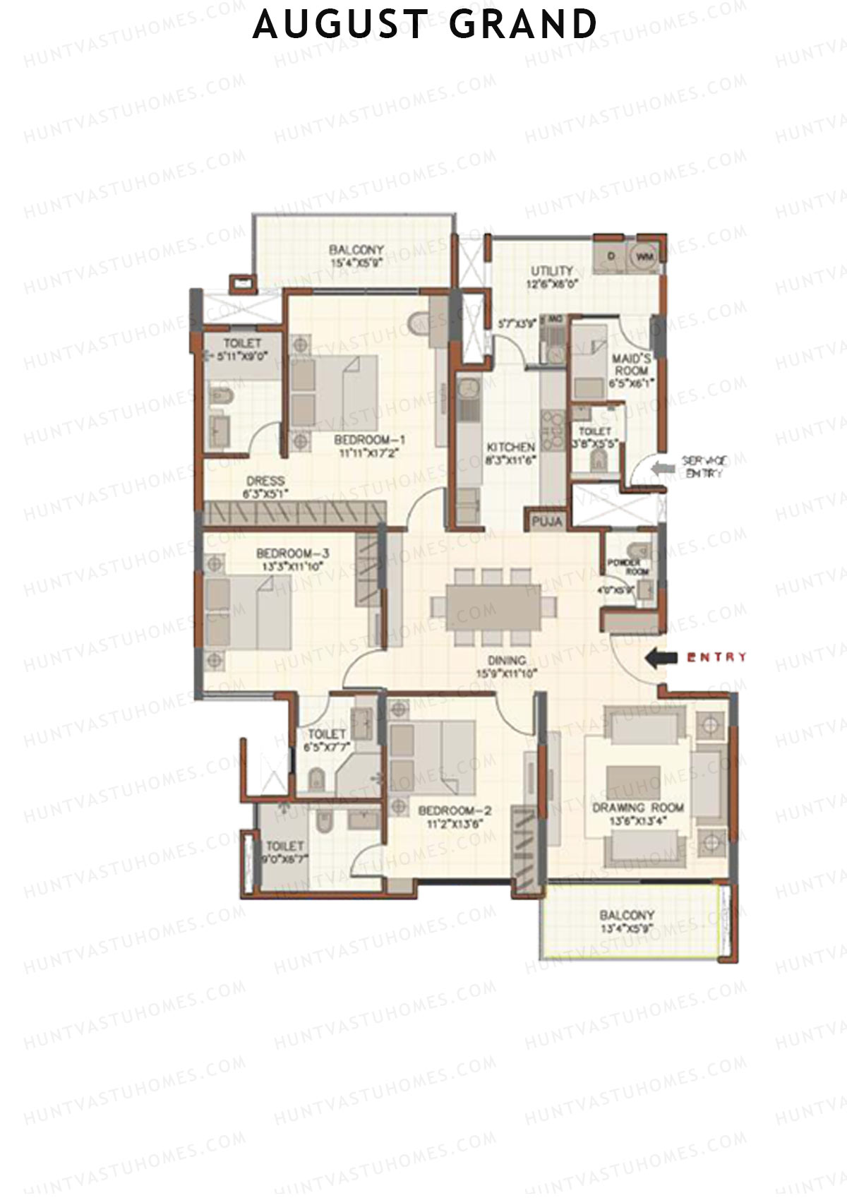 August Grand Wing B Unit 3 Floor Plan