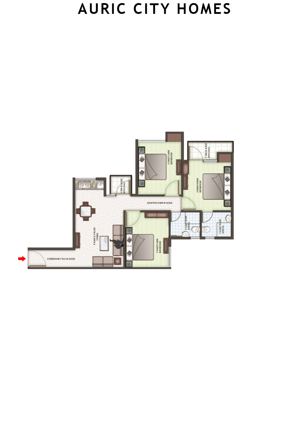 Auric City Homes Tower 1 Unit 3 (Type A3) Floor Plan