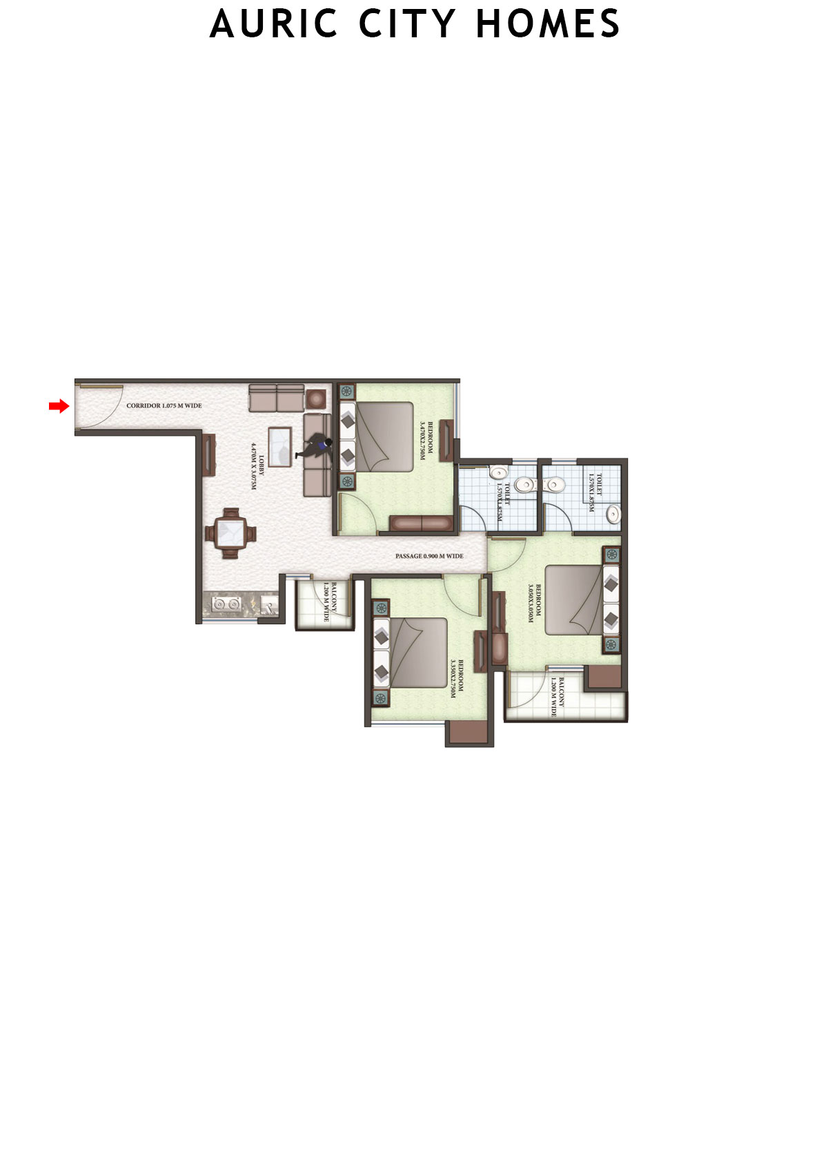 Auric City Homes Tower 1 Unit 4 (Type A3) Floor Plan