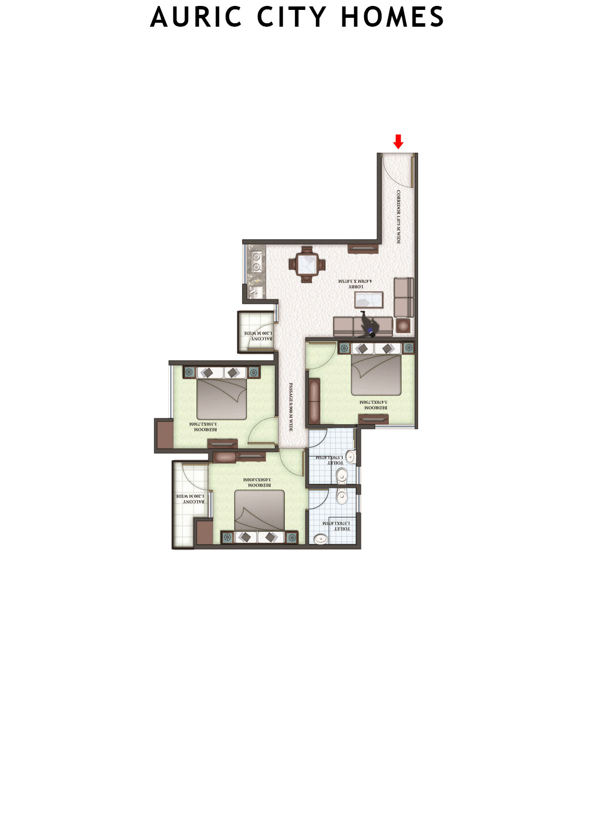 Auric City Homes Tower 1 Unit 6 (Type A2) Floor Plan