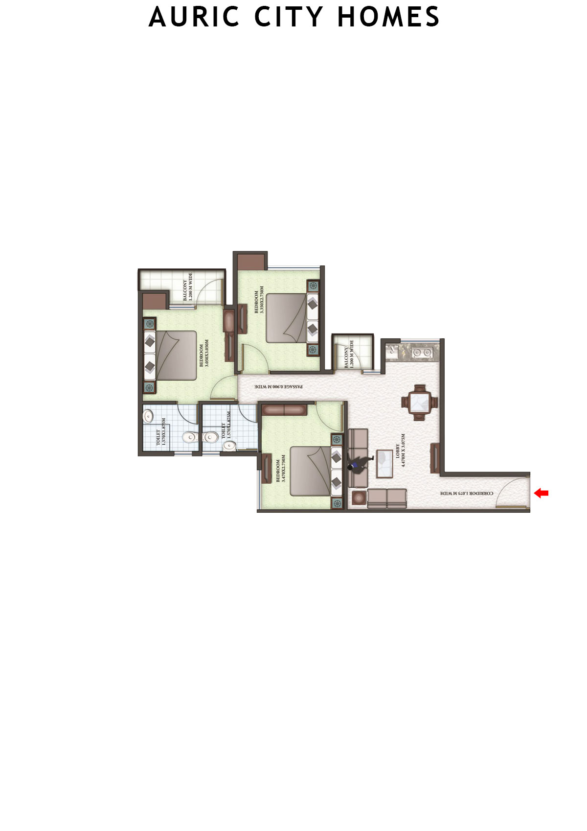 Auric City Homes Tower 1 Unit 8 (Type A1) Floor Plan