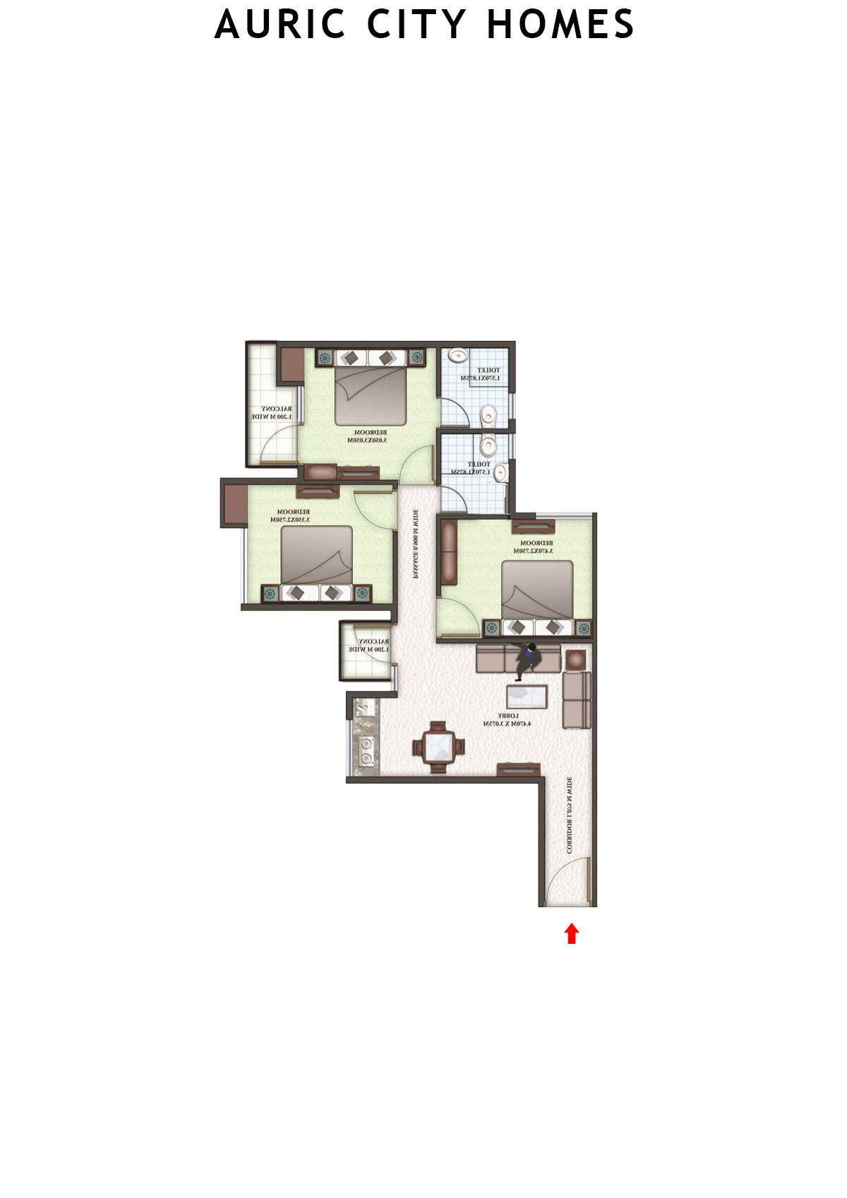 Auric City Homes Tower 2 Unit 1 (Type A2) Floor Plan