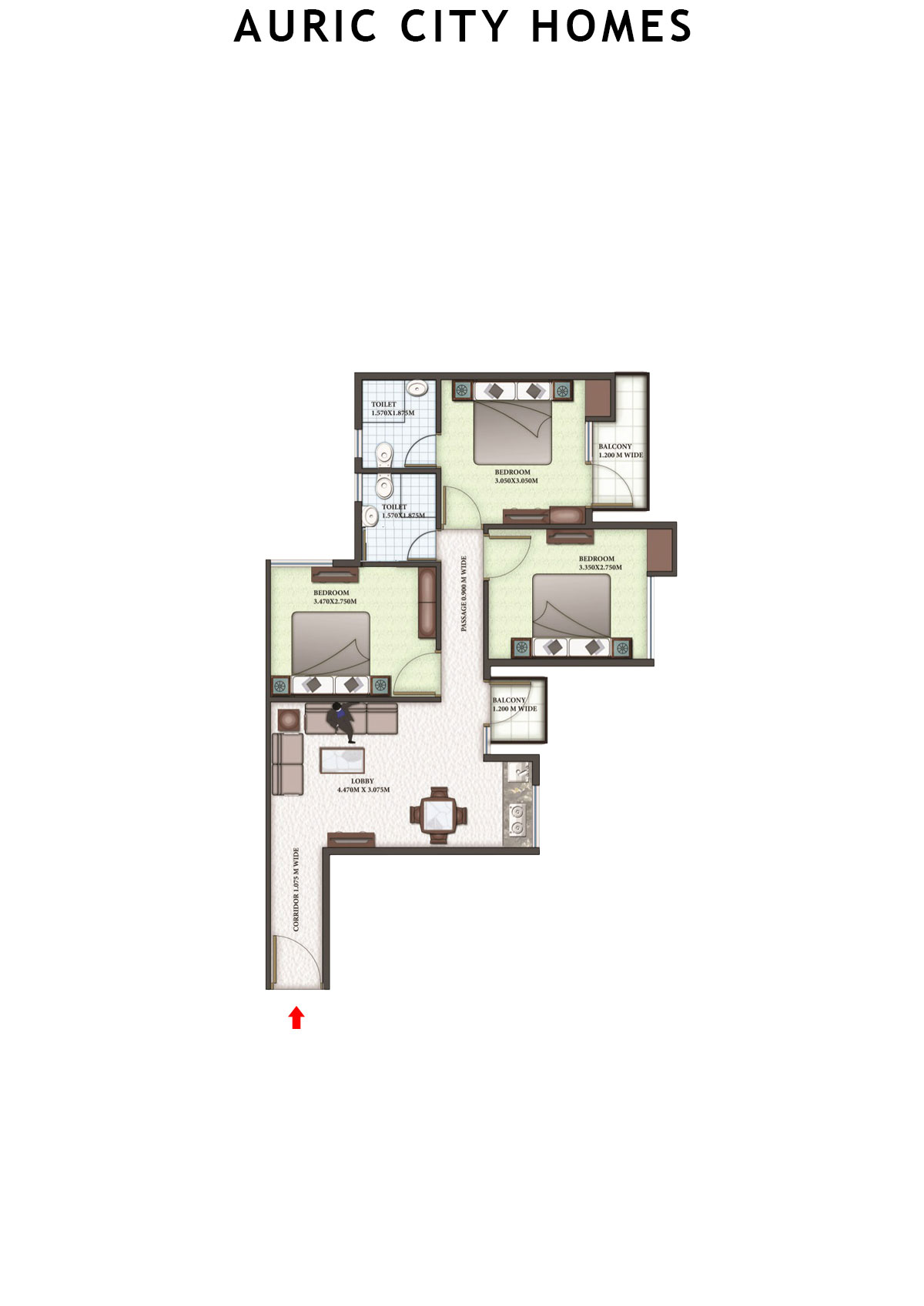 Auric City Homes Tower 2 Unit 2 (Type A2) Floor Plan