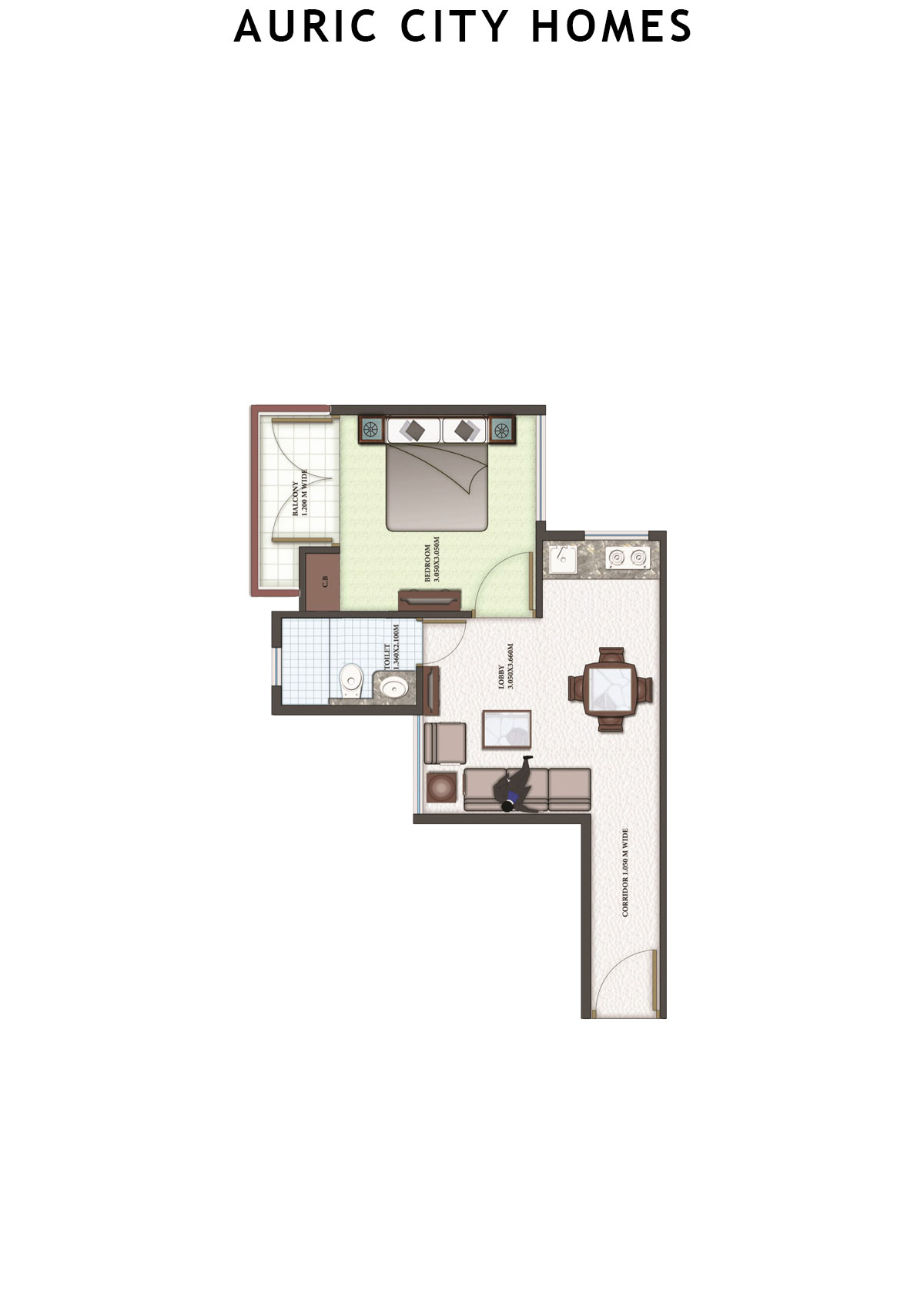 Auric City Homes Tower 8 Unit 1 (Type B) Floor Plan