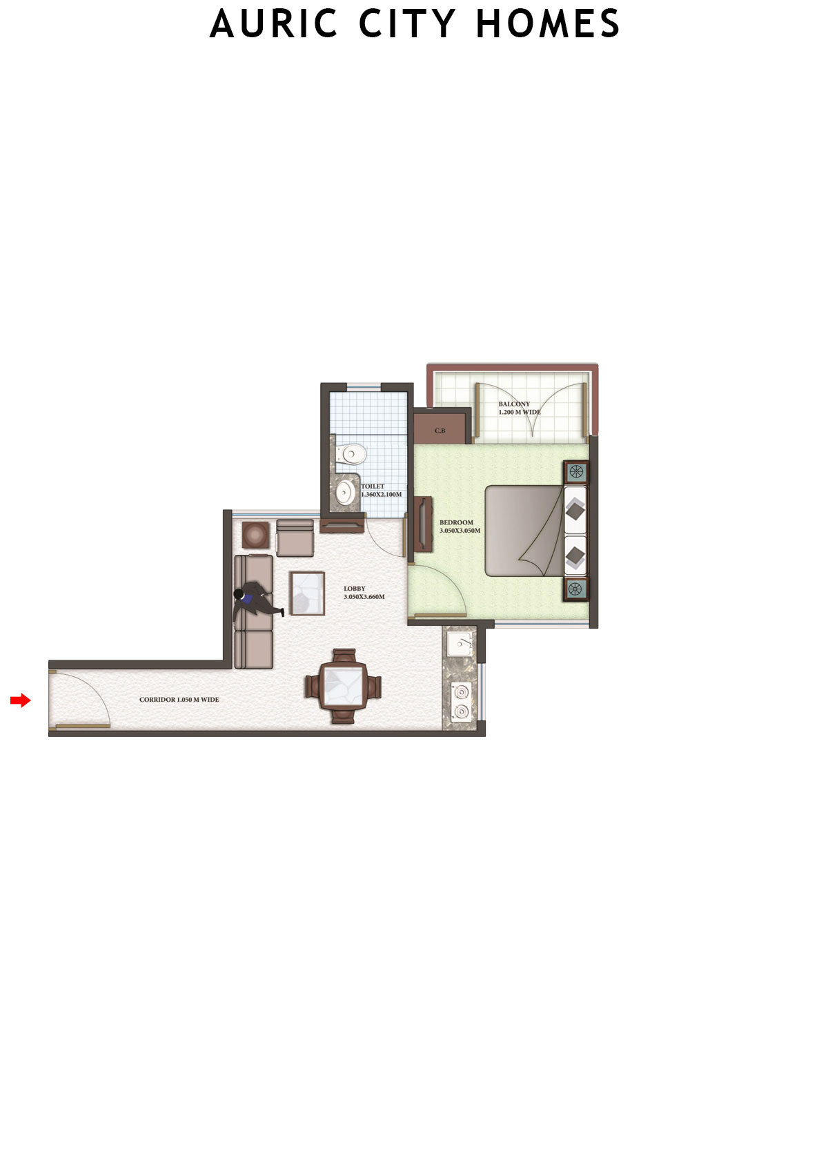 Auric City Homes Tower 8 Unit 3 (Type B) Floor Plan