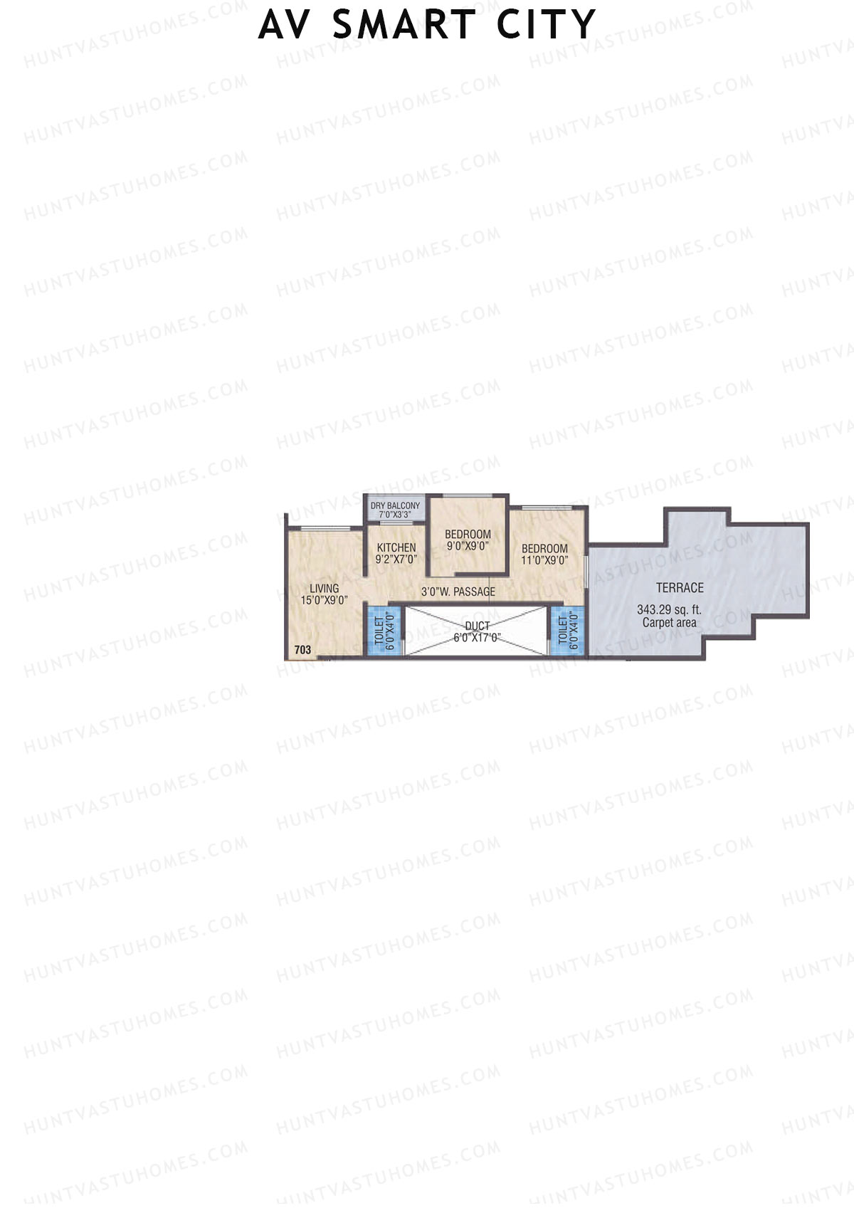 AV Smart City, Tower 1A, Unit 1, 2BHK, Carpet Area 485   sq ft 