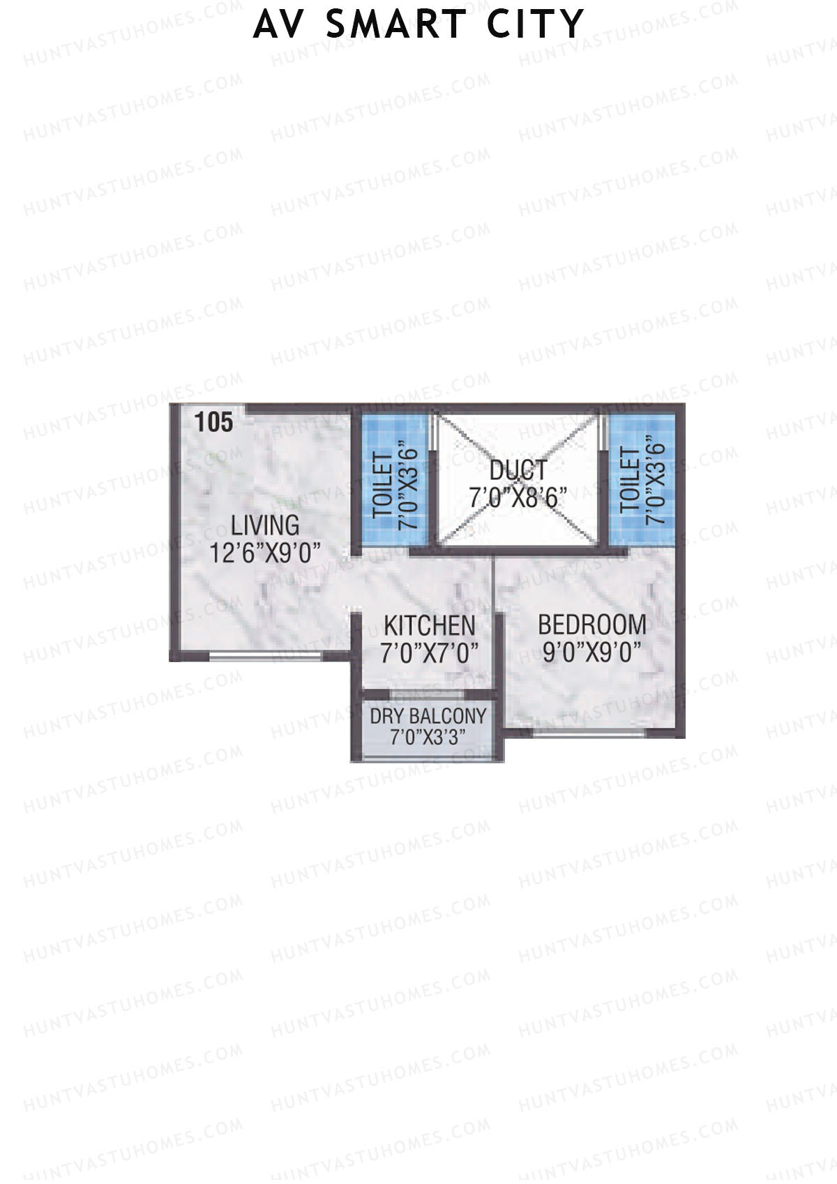AV Smart City, Tower 1A, Unit 3, 1BHK, Carpet Area 310   sq ft 