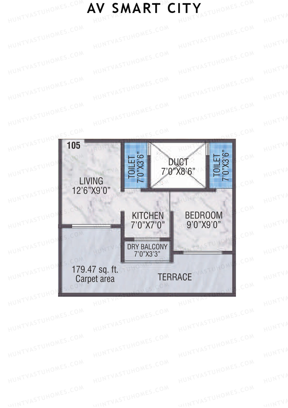 AV Smart City, Tower 1A, Unit 5, 1BHK, Carpet Area 310   sq ft 