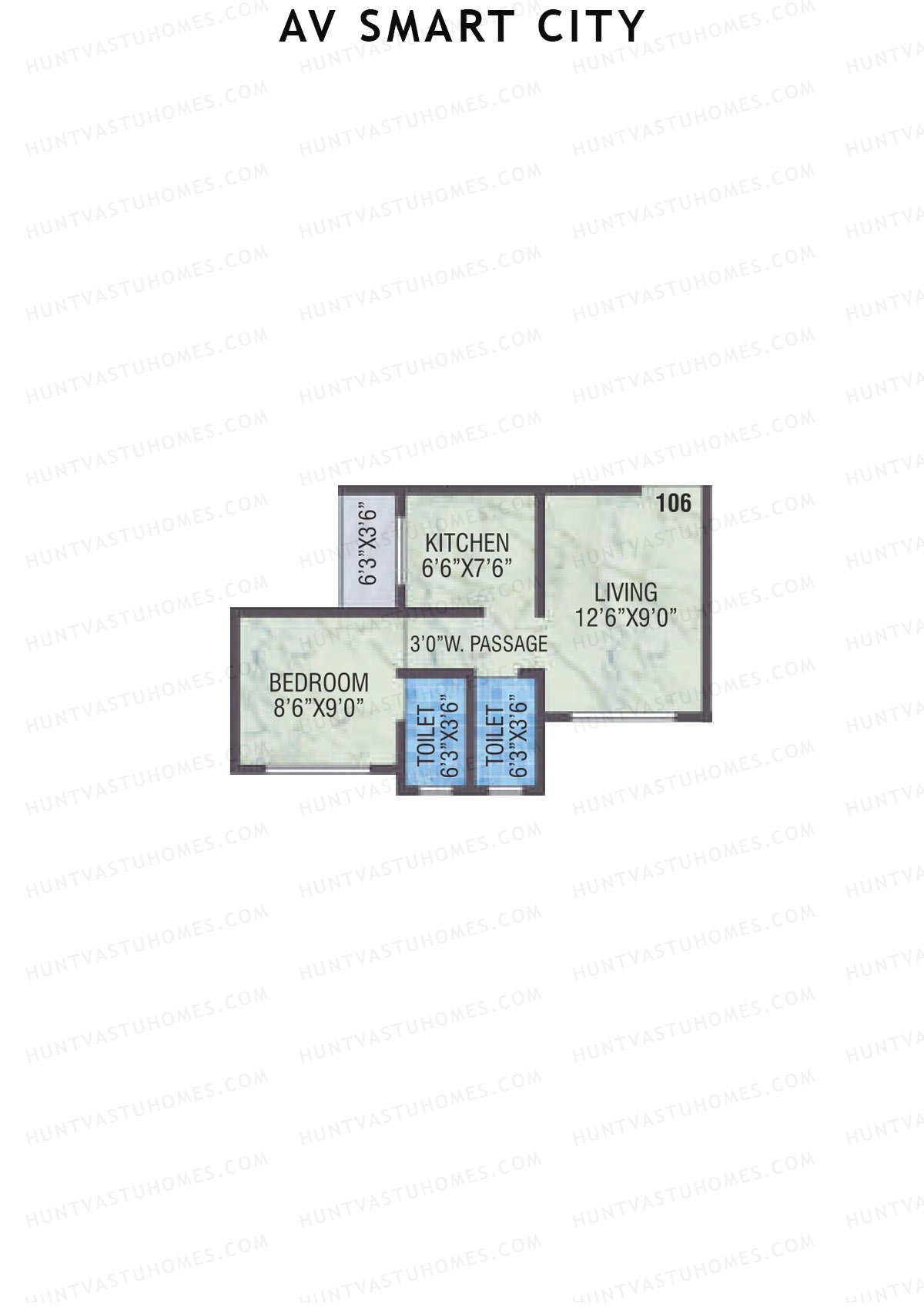 AV Smart City, Tower 1A, Unit 6, 1BHK, Carpet Area 330   sq ft 