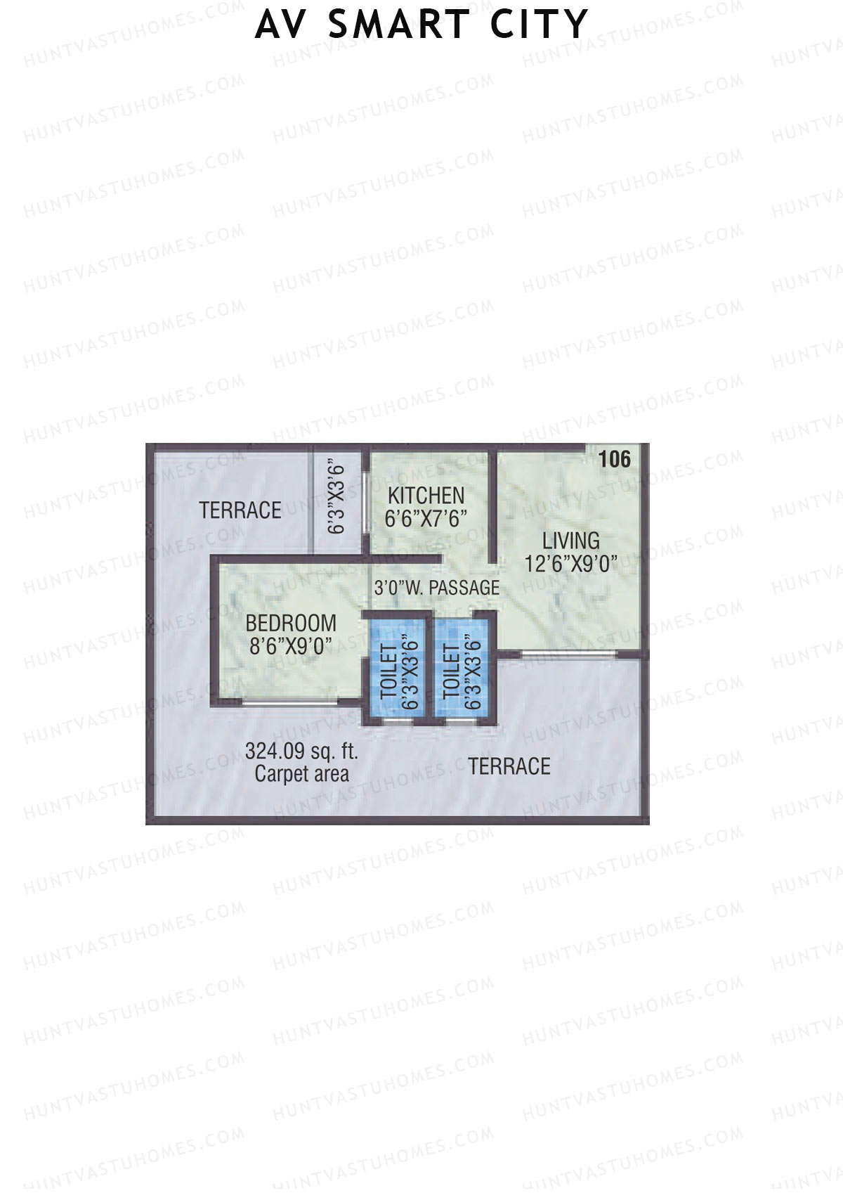 AV Smart City, Tower 1A, Unit 6, 1BHK, Carpet Area 330   sq ft 
