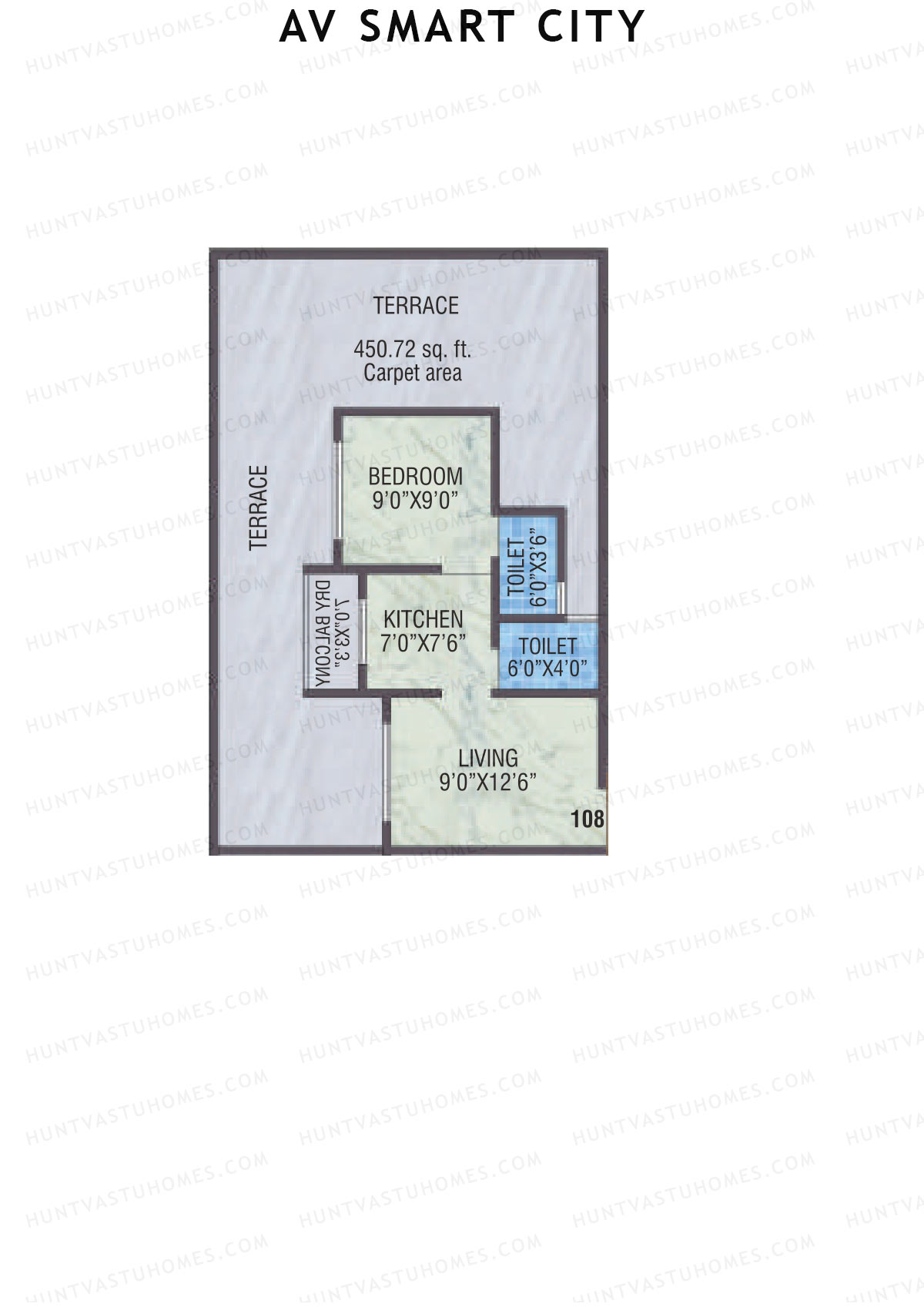 AV Smart City, Tower 1A, Unit 8, 1BHK, Carpet Area 313   sq ft 