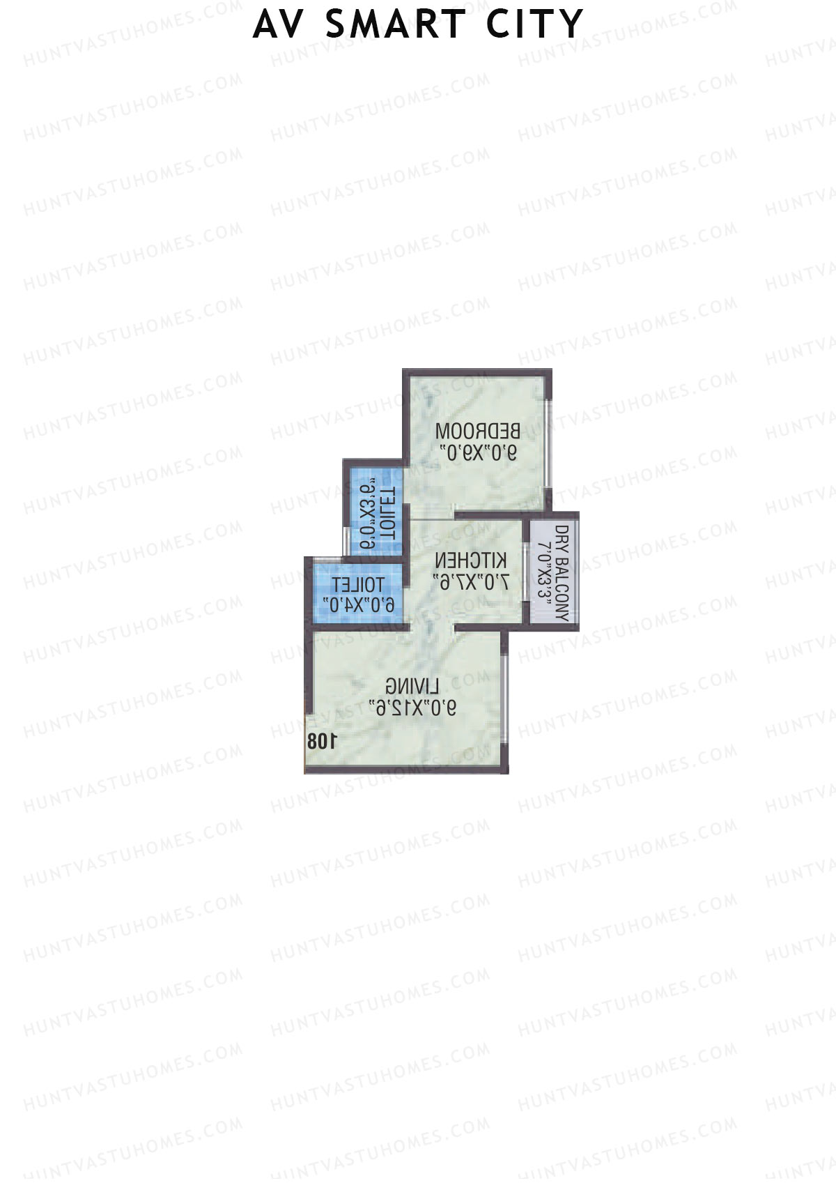 AV Smart City, Tower 1A, Unit 9, 1BHK, Carpet Area 313   sq ft 