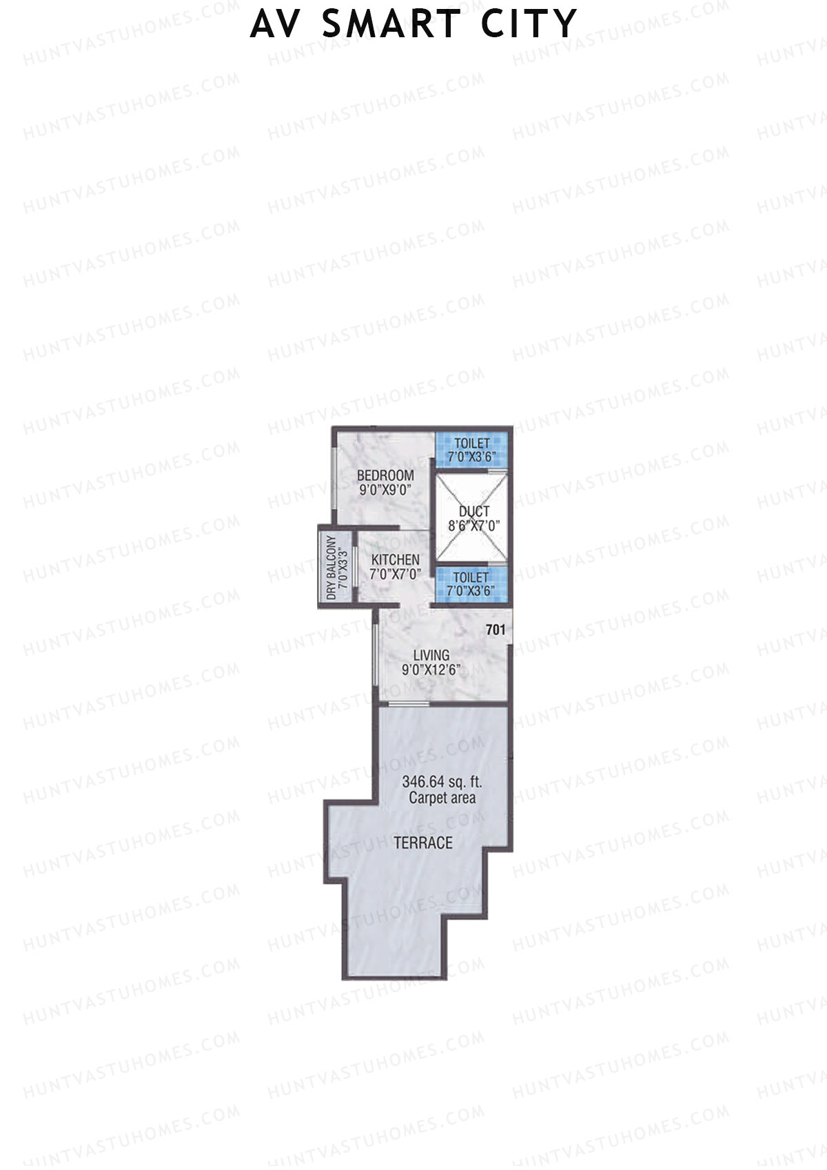 AV Smart City, Tower 1B, Unit 1, 1BHK, Carpet Area 313   sq ft 