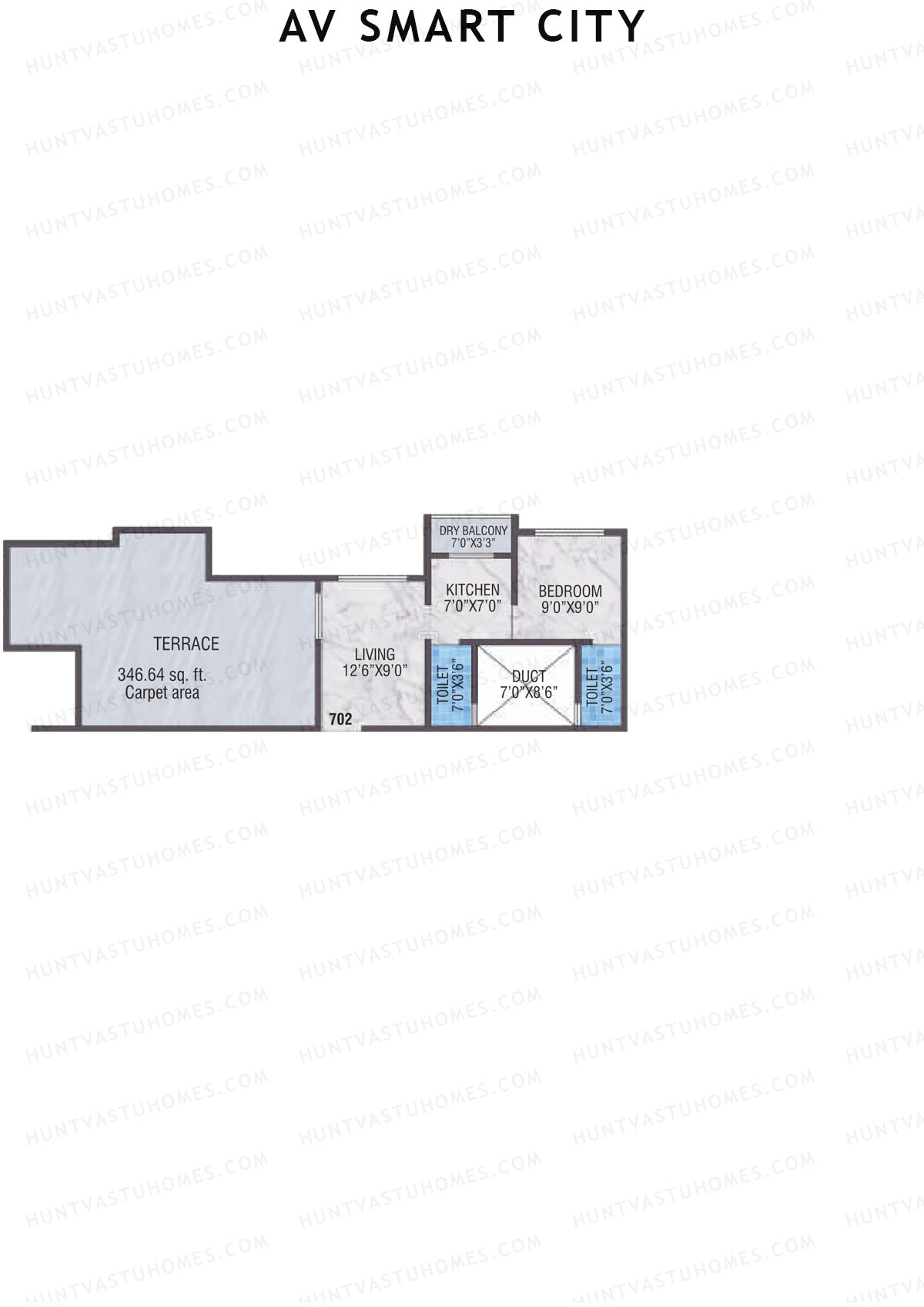 AV Smart City, Tower 1B, Unit 2, 1BHK, Carpet Area 313   sq ft 