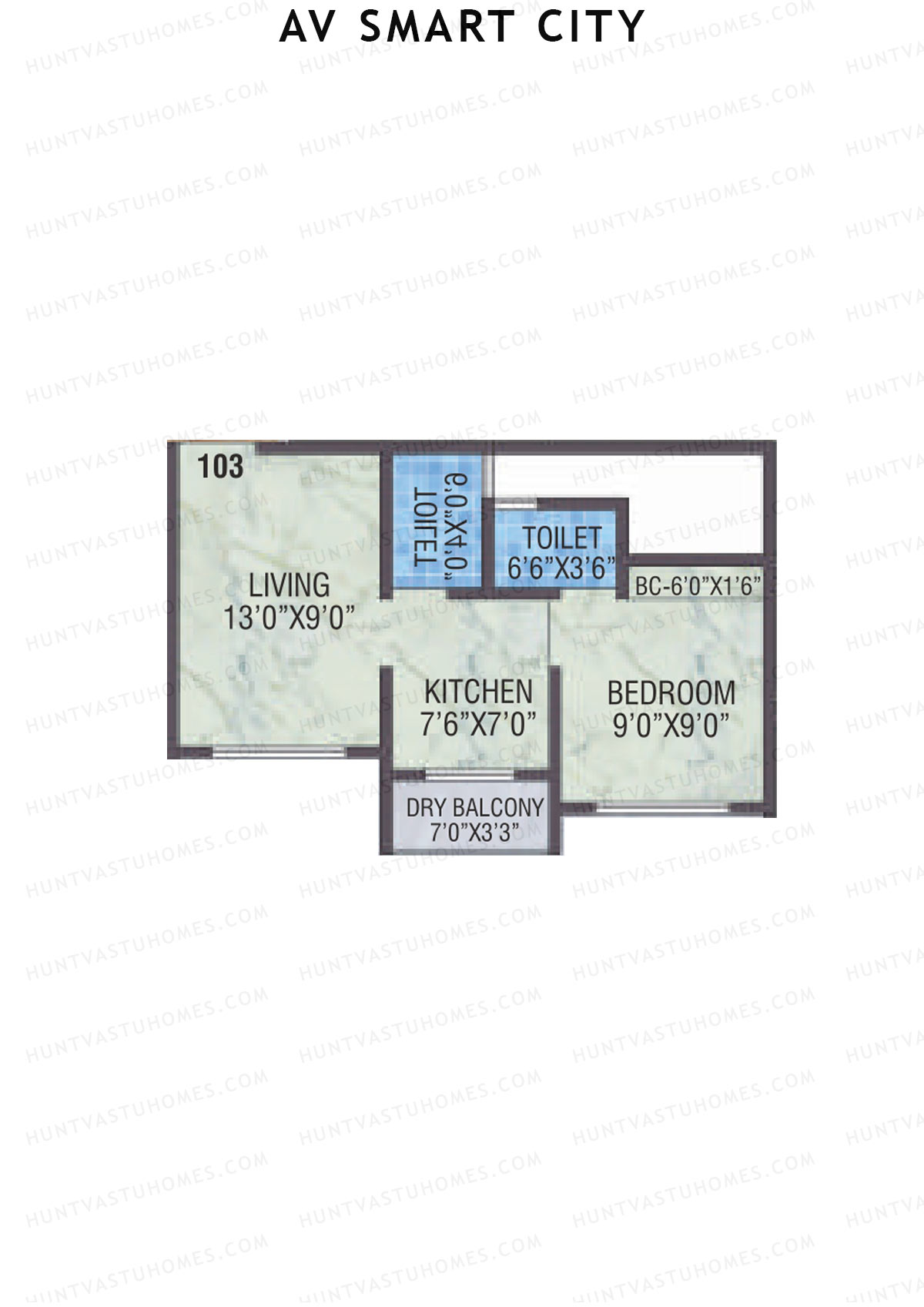 AV Smart City, Tower 1B, Unit 8, 1BHK, Carpet Area 325   sq ft 