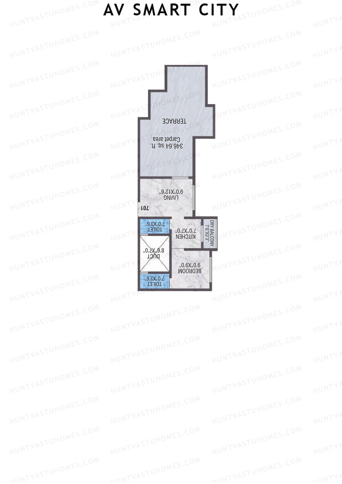 AV Smart City, Tower 2, Unit 1, 1BHK, Carpet Area 313   sq ft 