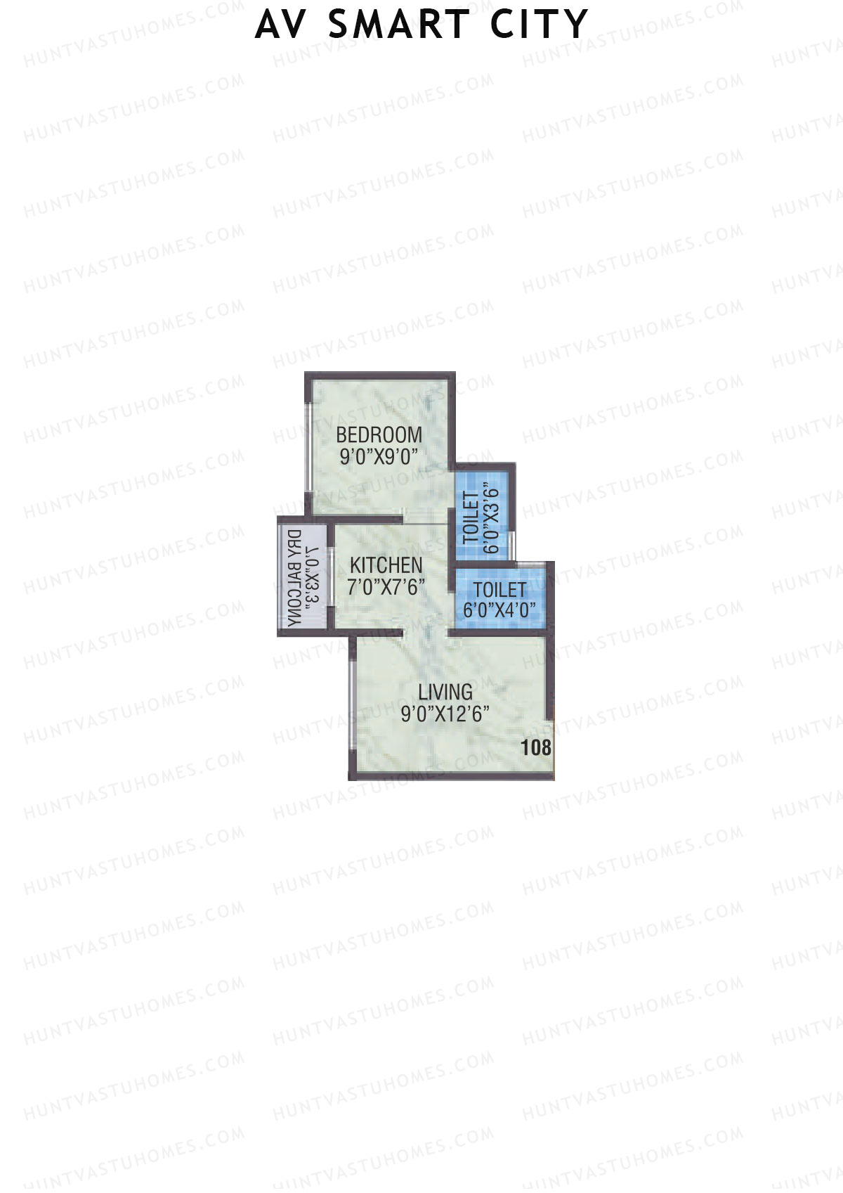 AV Smart City, Tower 2, Unit 1, 1BHK, Carpet Area 313   sq ft 