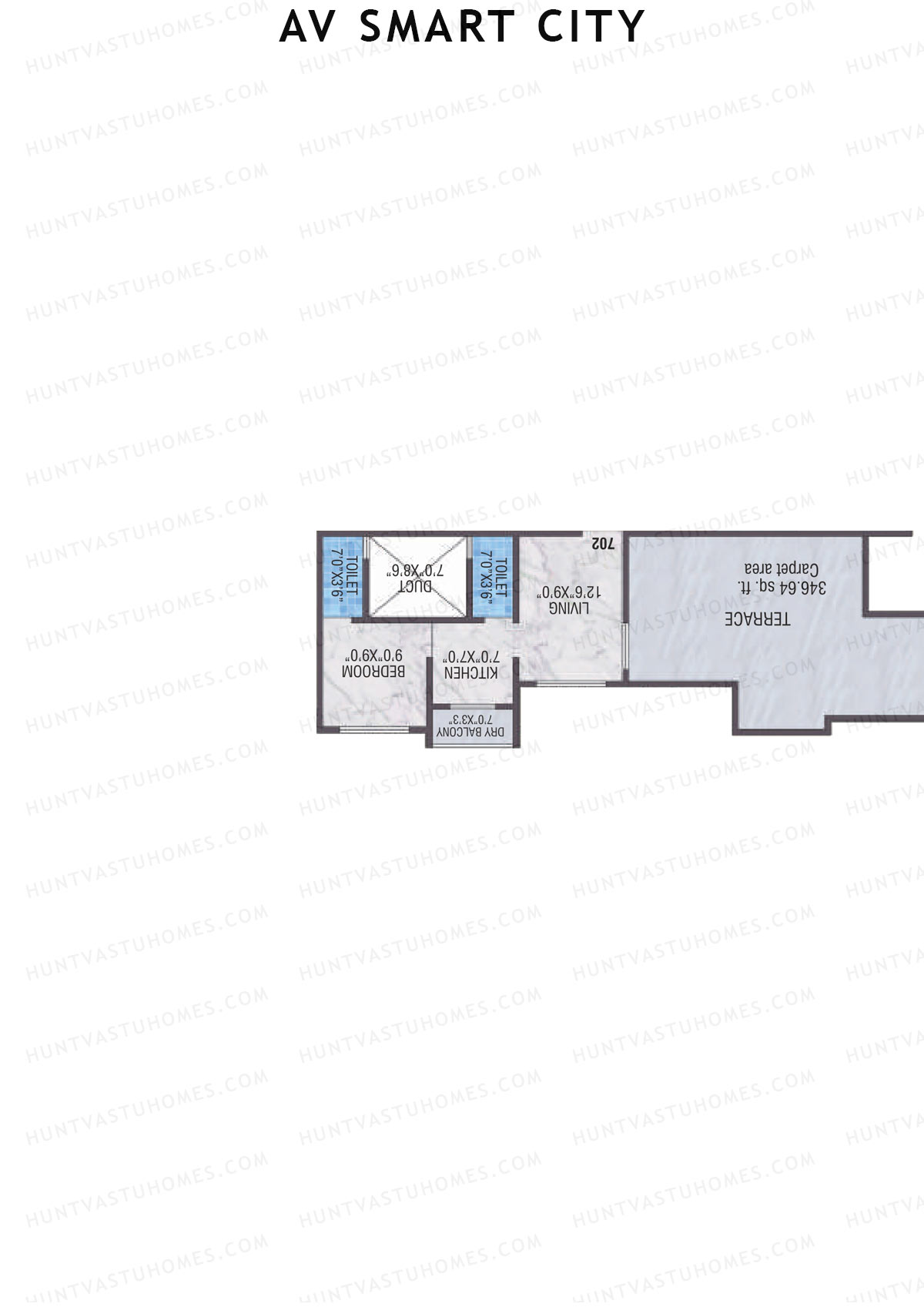 AV Smart City, Tower 2, Unit 2, 1BHK, Carpet Area 313   sq ft 