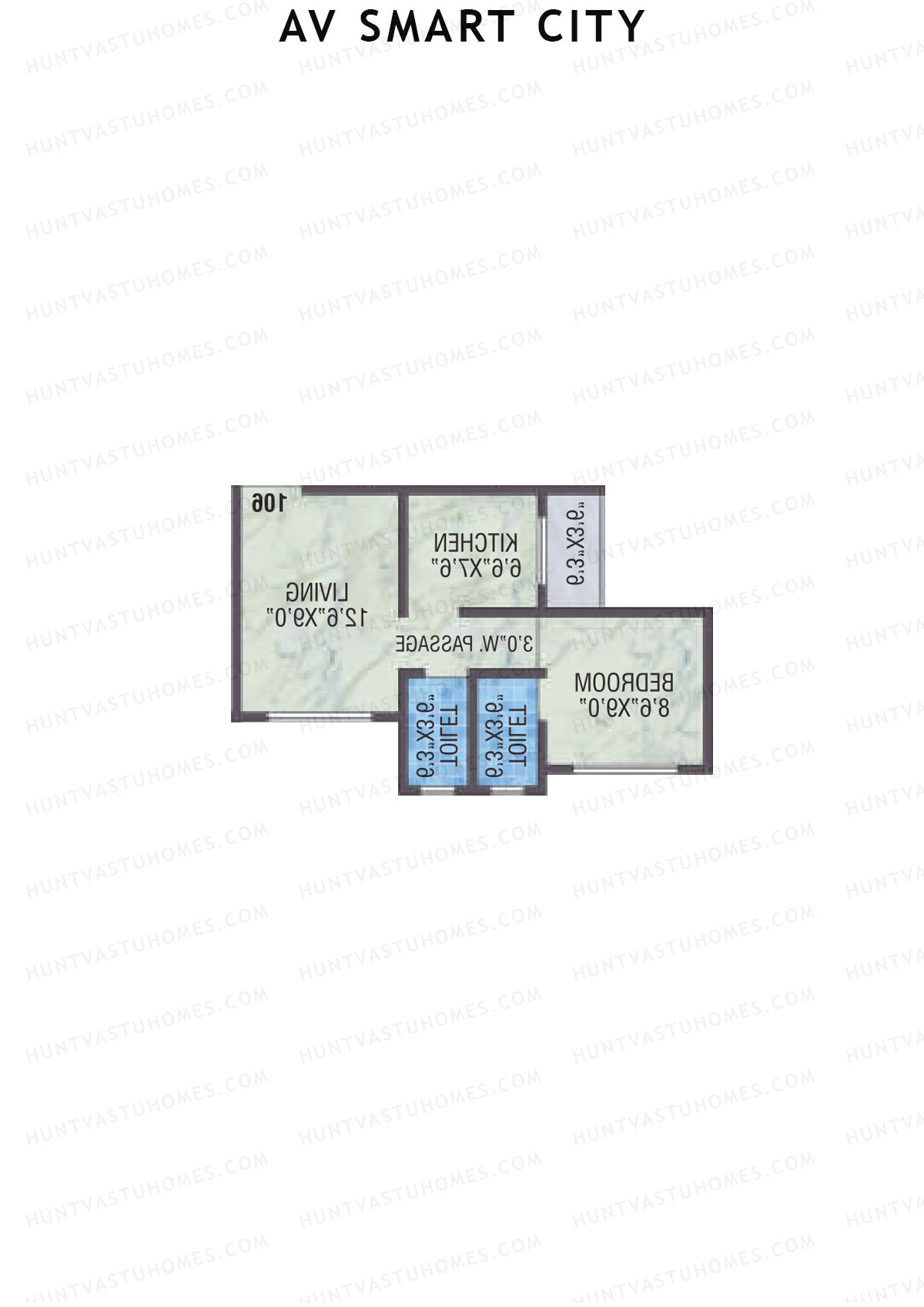 AV Smart City, Tower 2, Unit 4, 1BHK, Carpet Area 330   sq ft 