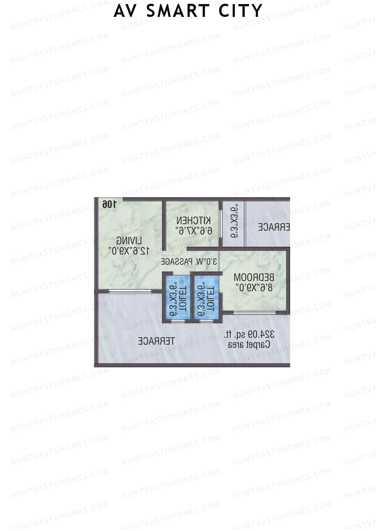 AV Smart City, Tower 2, Unit 4, 1BHK, Carpet Area 330   sq ft 