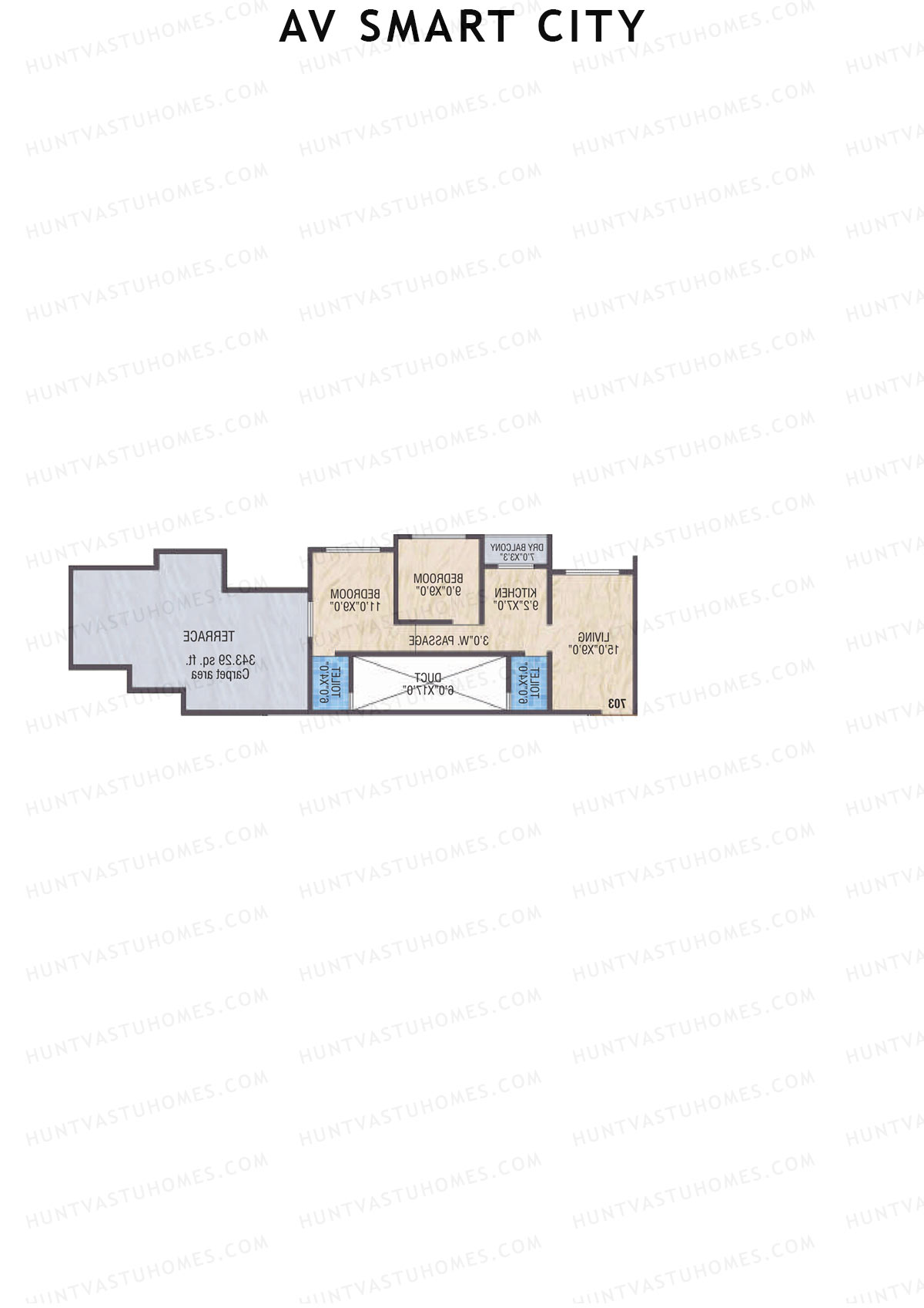 AV Smart City, Tower 2, Unit 4, 2BHK, Carpet Area 485   sq ft 