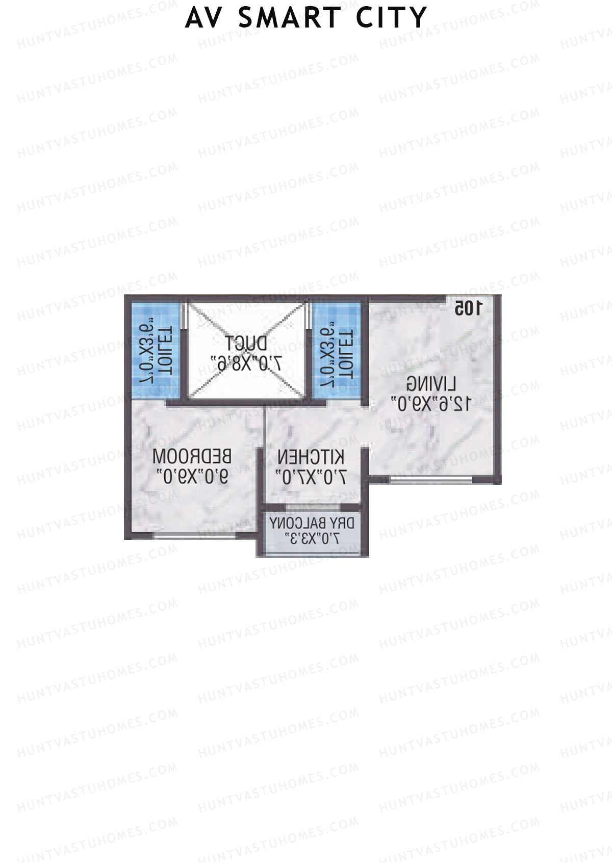 AV Smart City, Tower 2, Unit 5, 1BHK, Carpet Area 310   sq ft 