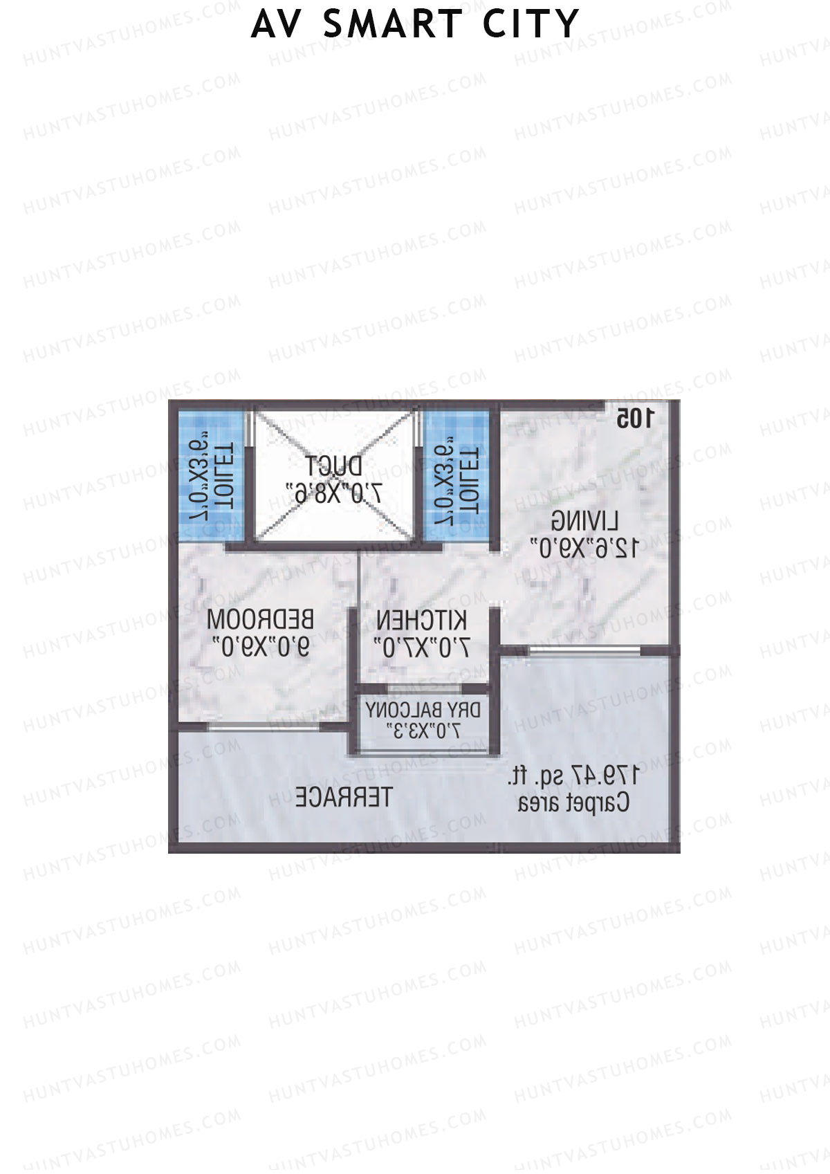 AV Smart City, Tower 2, Unit 5, 1BHK, Carpet Area 310   sq ft 
