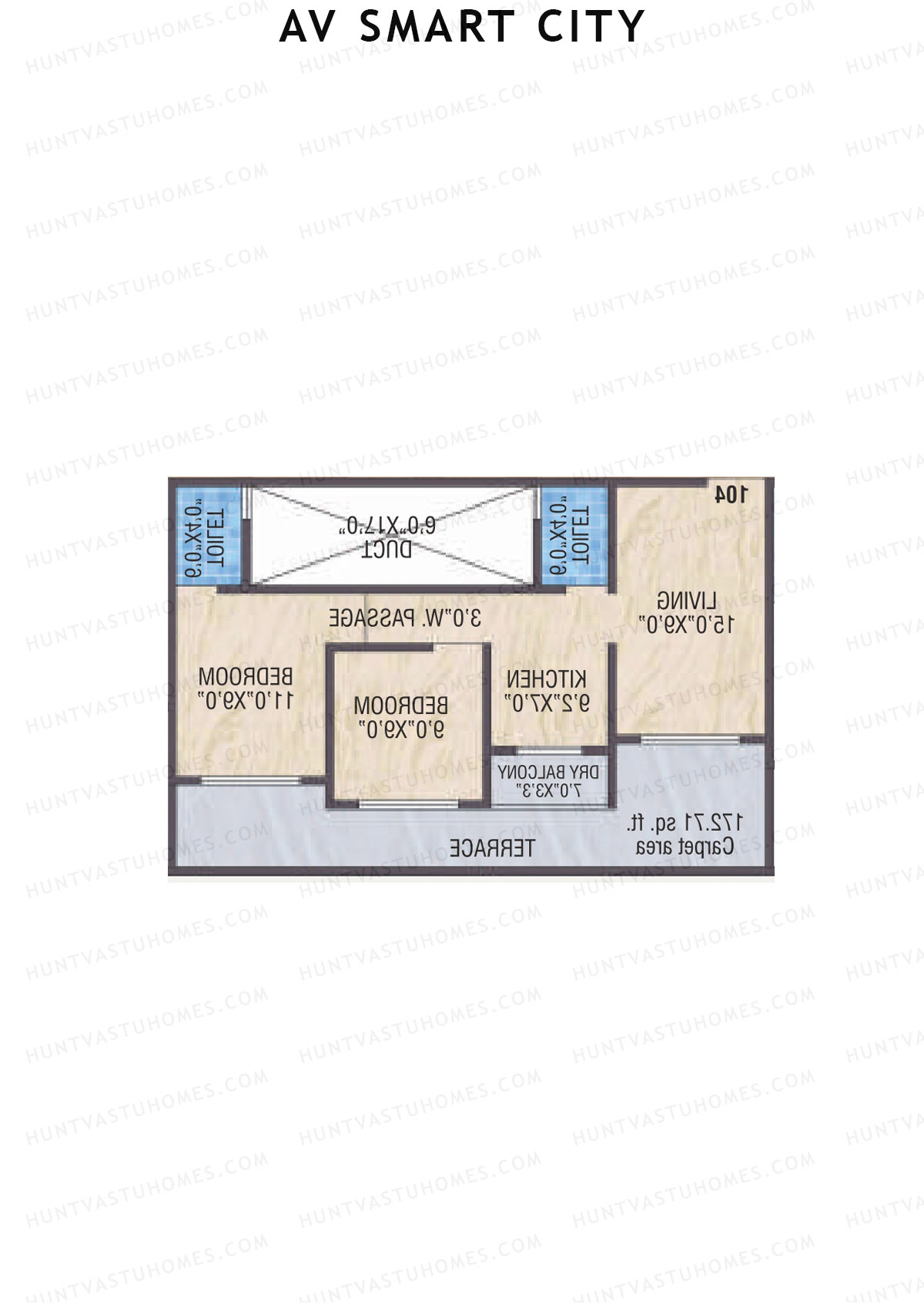AV Smart City, Tower 2, Unit 6, 2BHK, Carpet Area 485   sq ft 