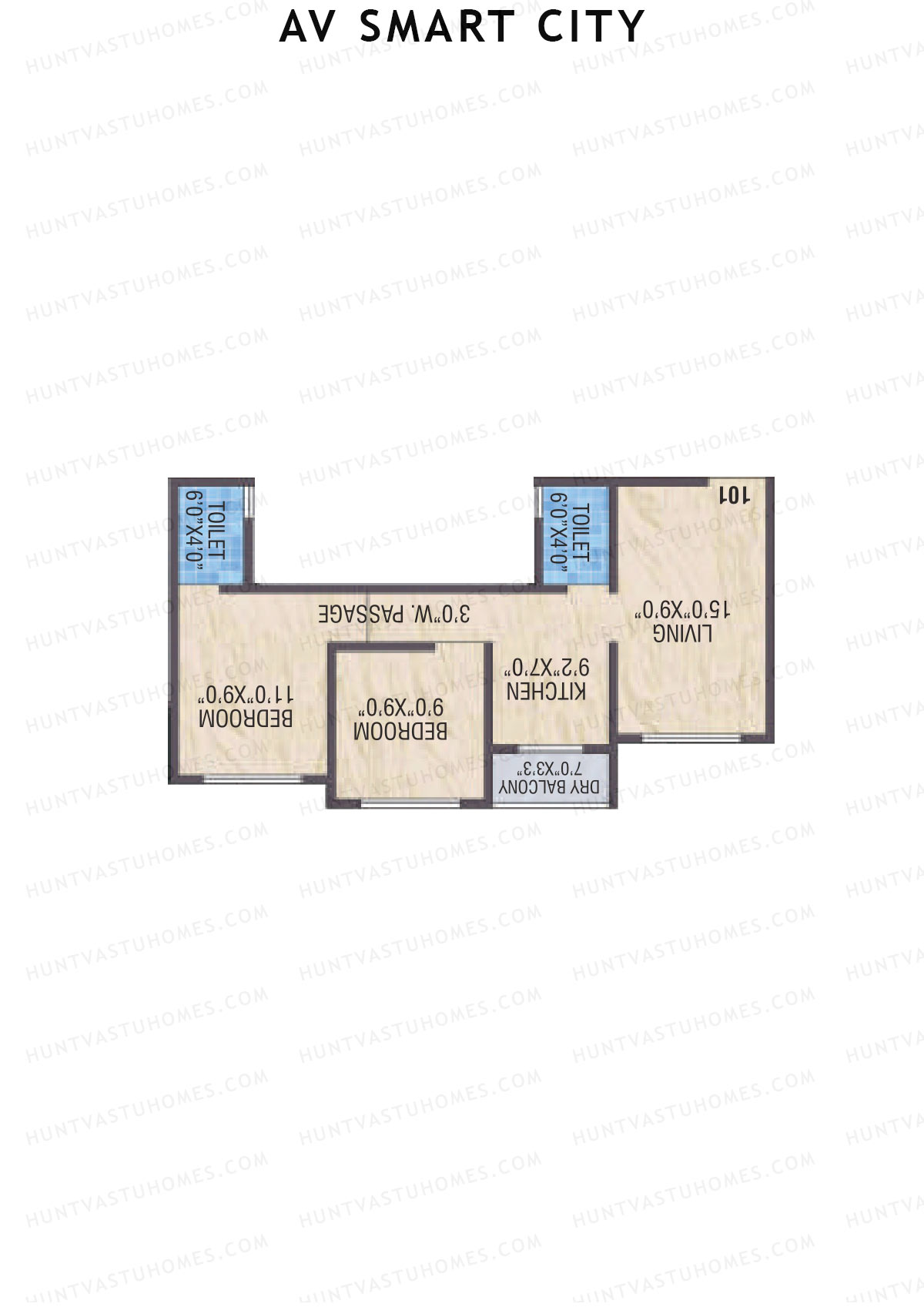 AV Smart City, Tower 2, Unit 6, 2BHK, Carpet Area 485   sq ft 