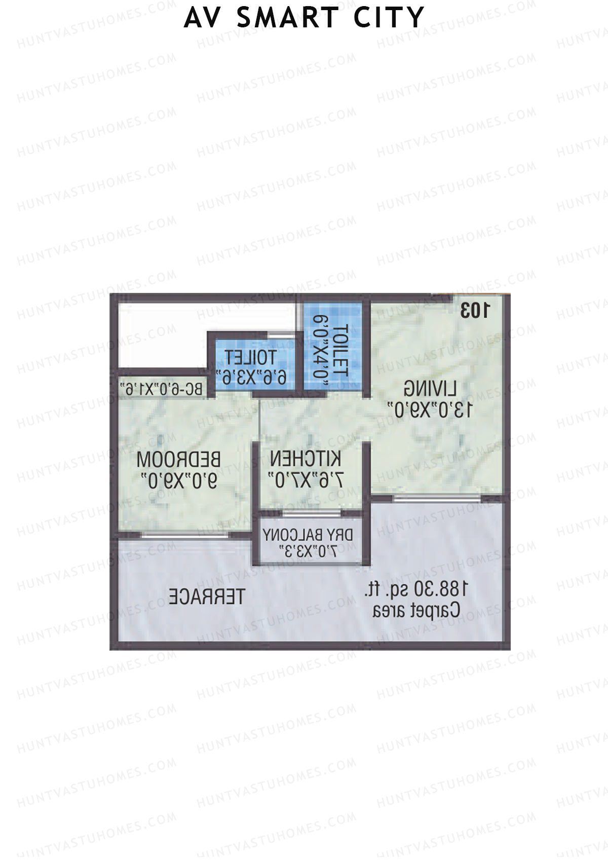 AV Smart City, Tower 2, Unit 7, 1BHK, Carpet Area 325   sq ft 