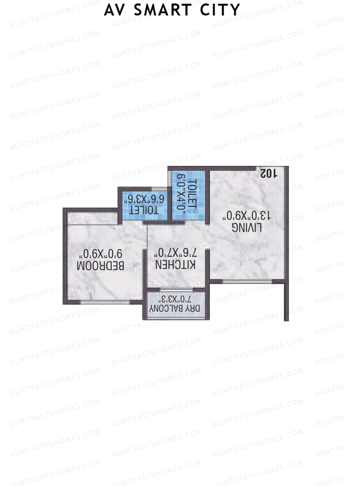 AV Smart City, Tower 2, Unit 7, 1BHK, Carpet Area 325   sq ft 