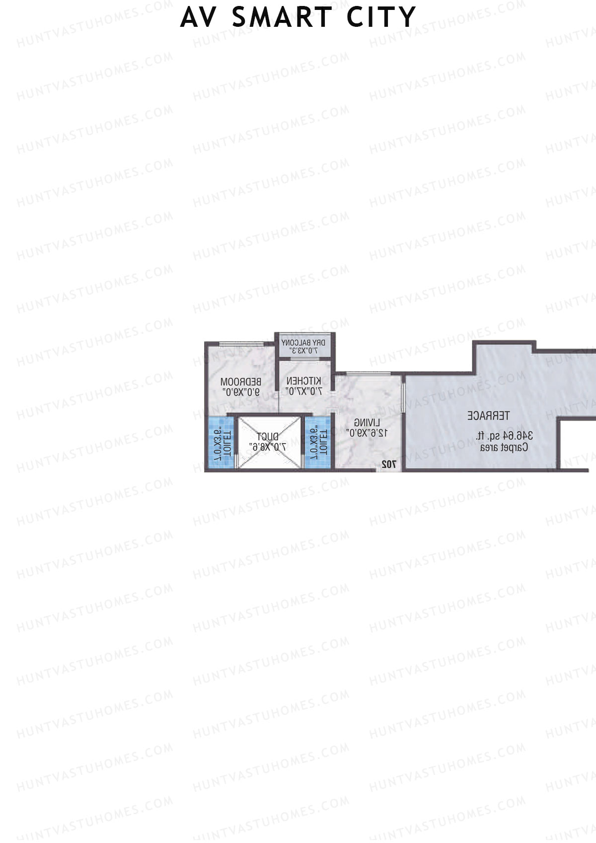 AV Smart City, Tower 3, Unit 3, 1BHK, Carpet Area 313   sq ft 