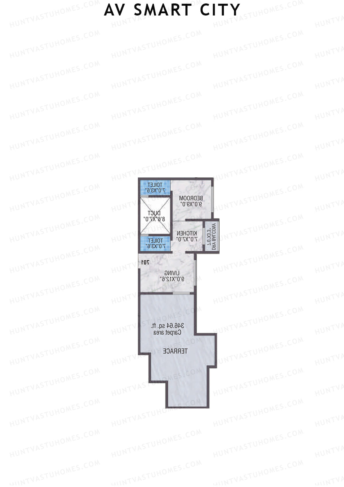 AV Smart City, Tower 3, Unit 4, 1BHK, Carpet Area 313   sq ft 