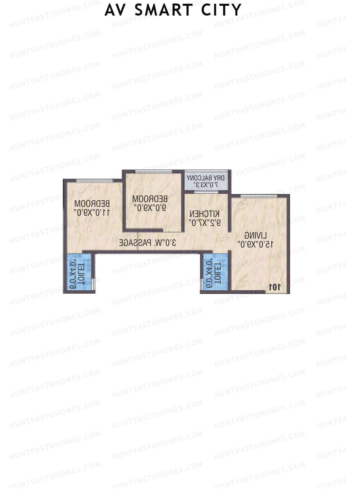AV Smart City, Tower 3, Unit 4, 2BHK, Carpet Area 485   sq ft 