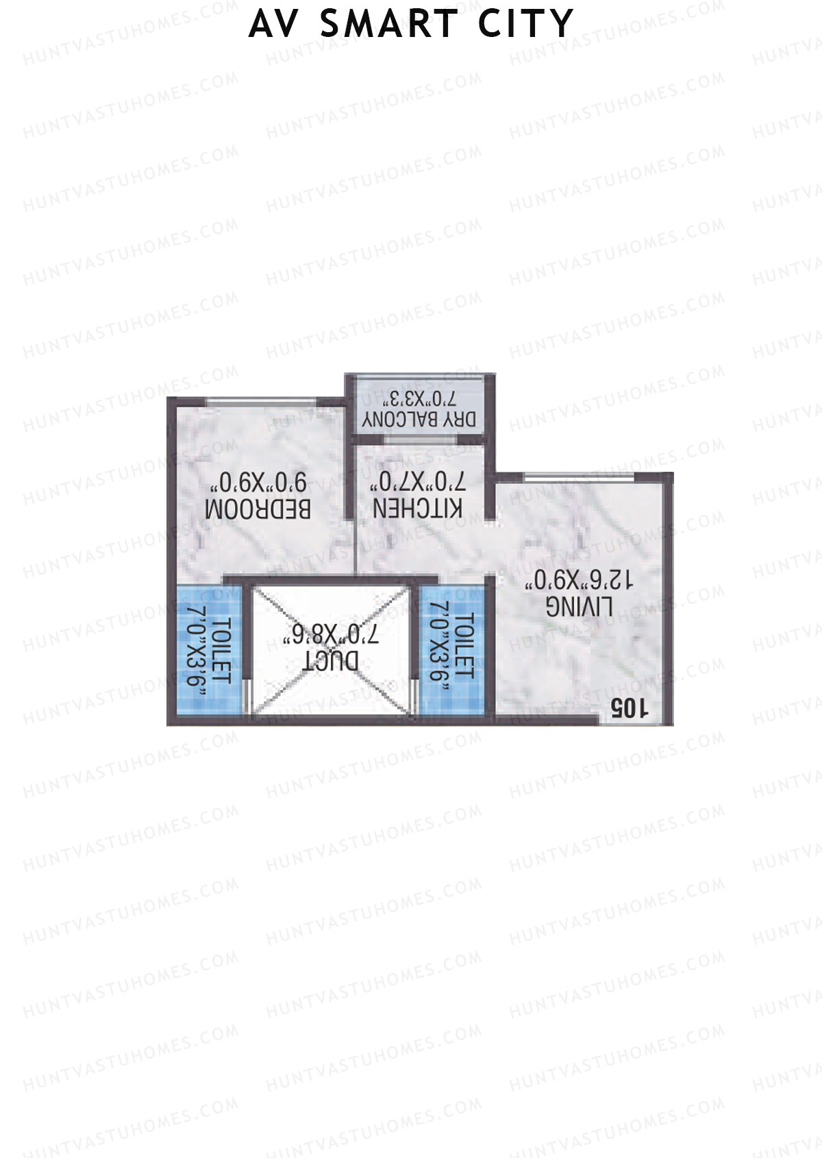 AV Smart City, Tower 3, Unit 5, 1BHK, Carpet Area 310   sq ft 